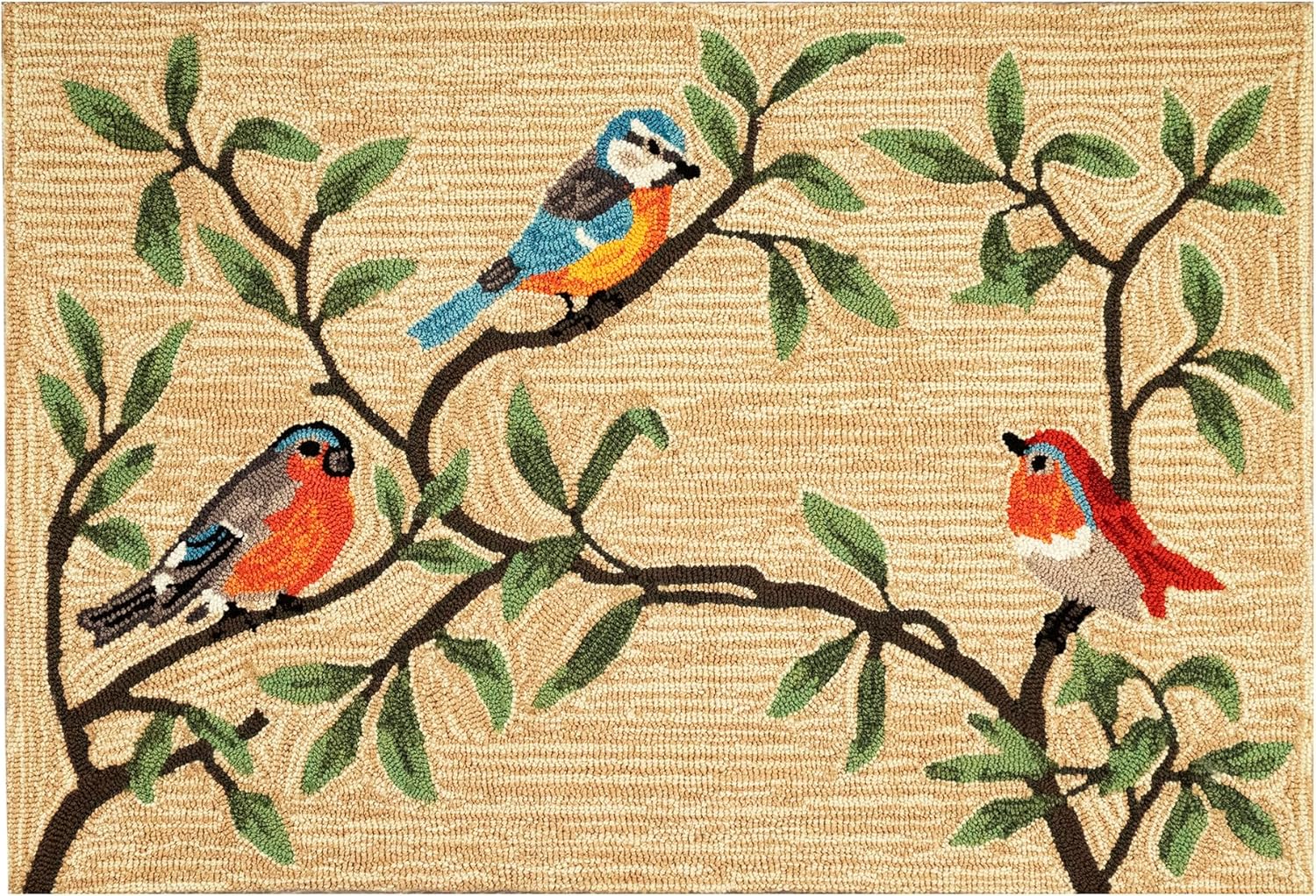 Liora Manne Ravella Indoor/Outdoor Durable Hand-Tufted UV Stabilized Rug- Birds On Branches Natural 2' x 3'