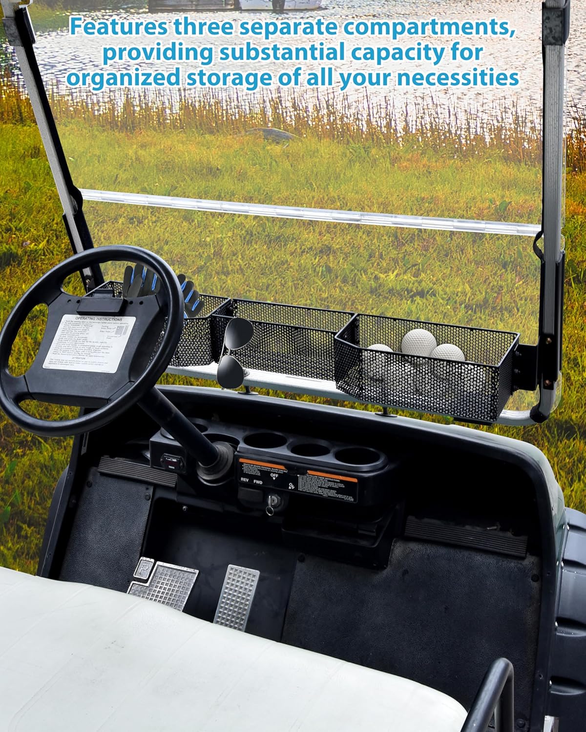 SAUTVS Inner Front Storage Basket Compatible with Yamaha G14-G22 Golf Cart, Combined Front Inner Dash Tray Storage Organizer for Yamaha Golf Cart G14-G22, No Drilling, Larger CompartmentCompartment