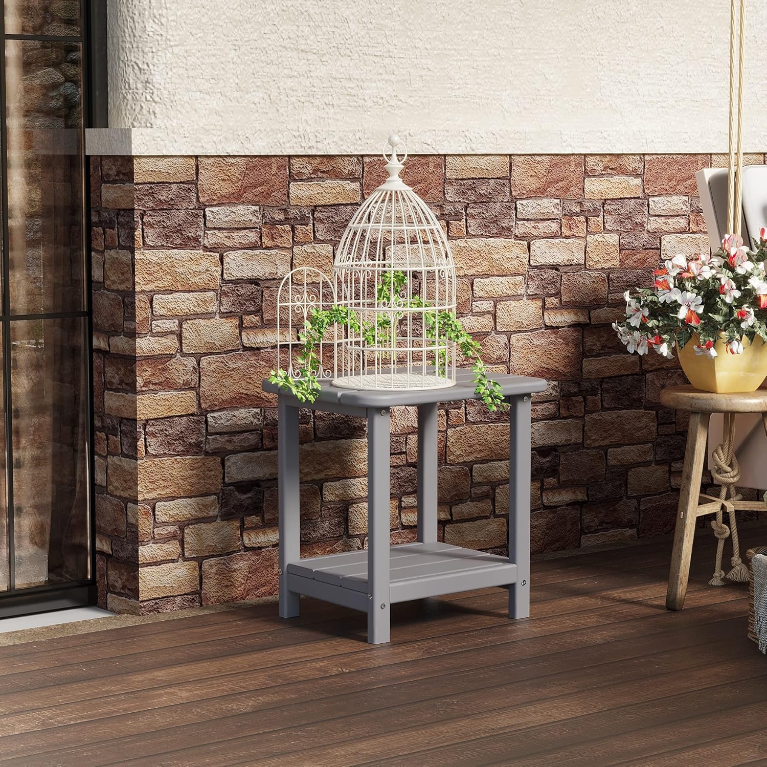 Sundale Outdoor 18" Small Side Table, Patio HDPE All Weather Small Adirondack End Table Water Resistant 2 Tier Rectangular Outside Table for Pool, Garden, Beach, Grey