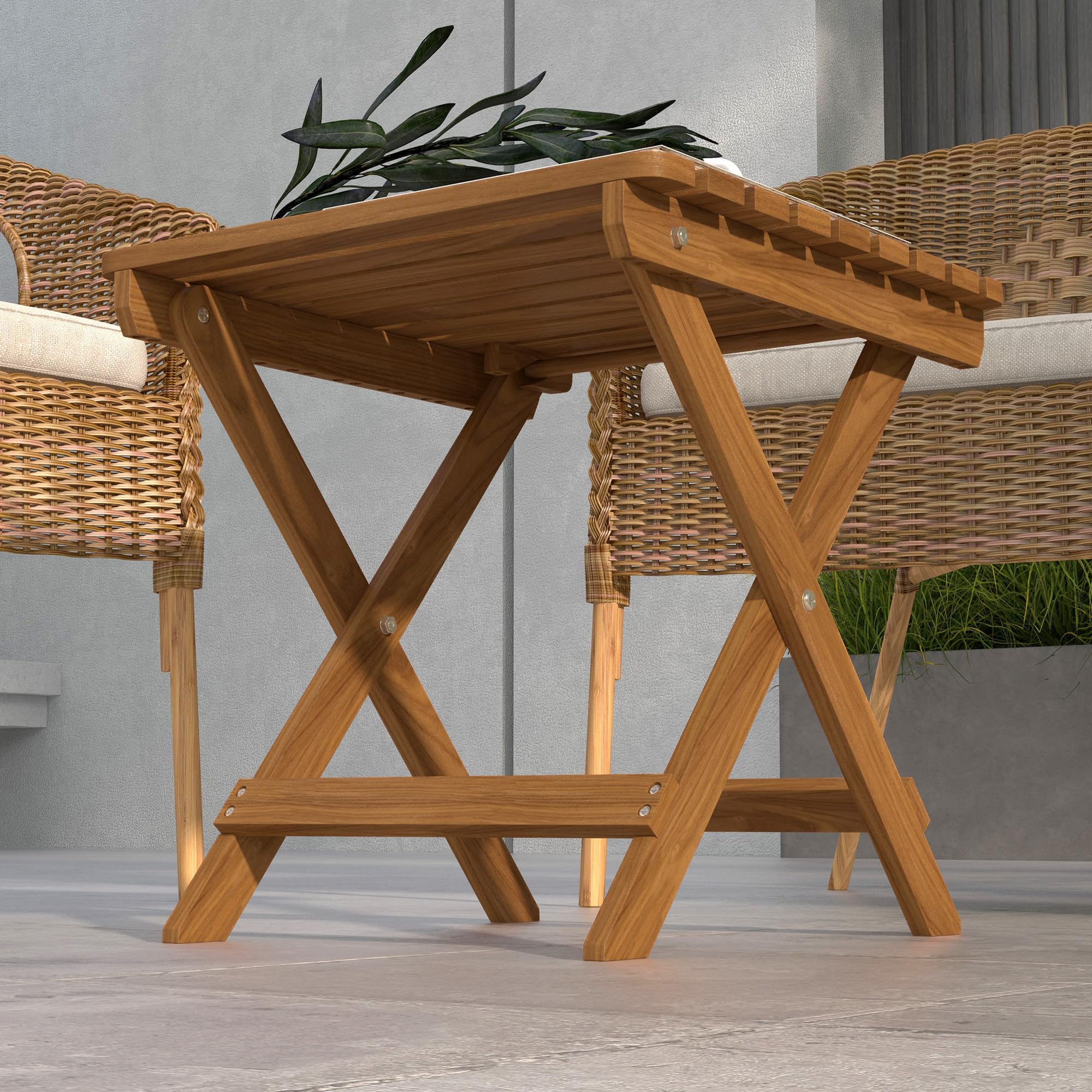 Outsunny Lot de 2 tables d'appoint d'extérieur pliables en bois pour jardin, balcon, teck, 45 x 45 x 45 cm