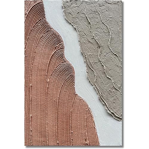 Wood Grain Framed Abstract Paintin,Terracotta Texture Art 3D Texture Art Minimalist Wall Art, Large Oil Painting on Canvas Texture Wall Art