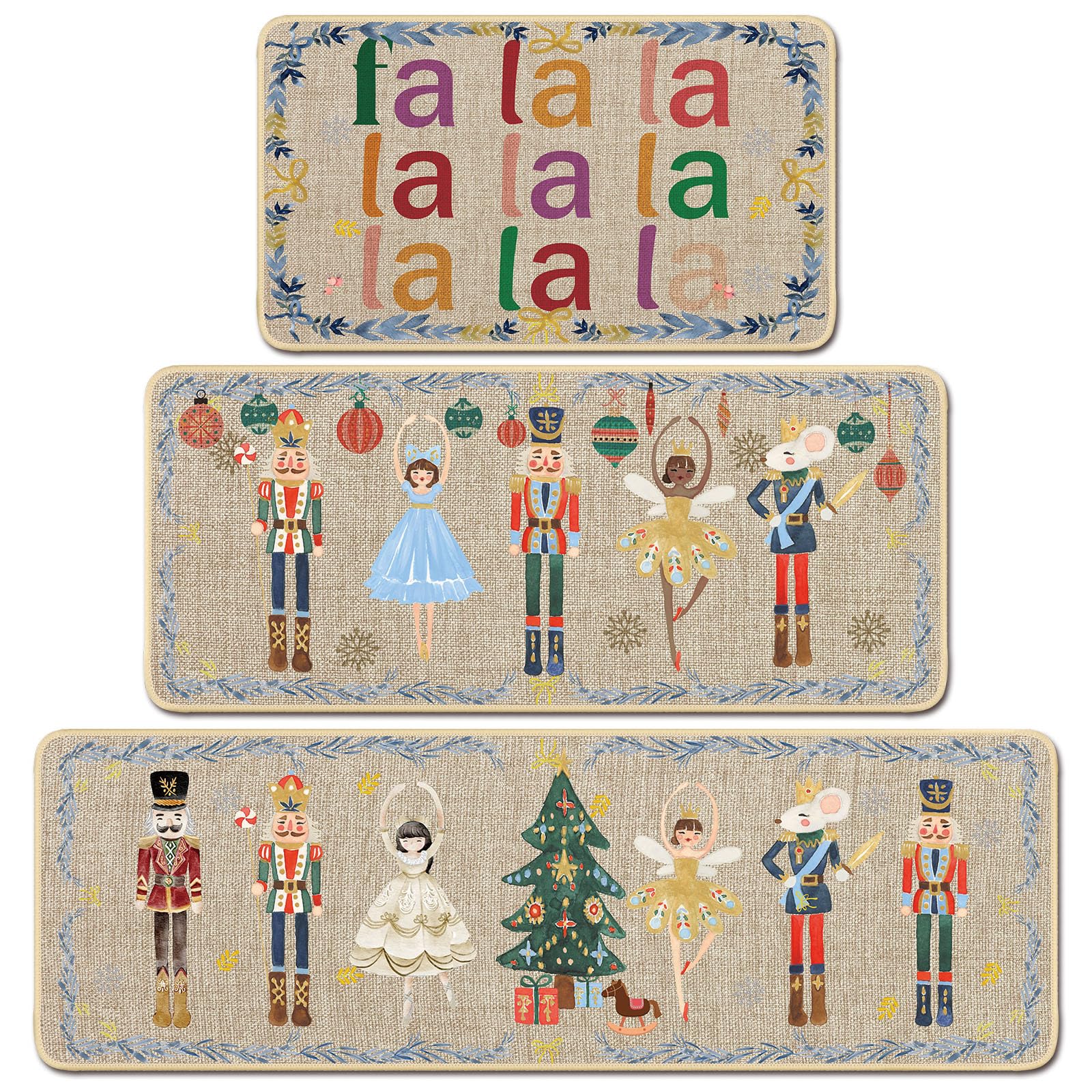 Tapis de cuisine pour fête de Noël, set de 3 tapis vintage doux pour la maison