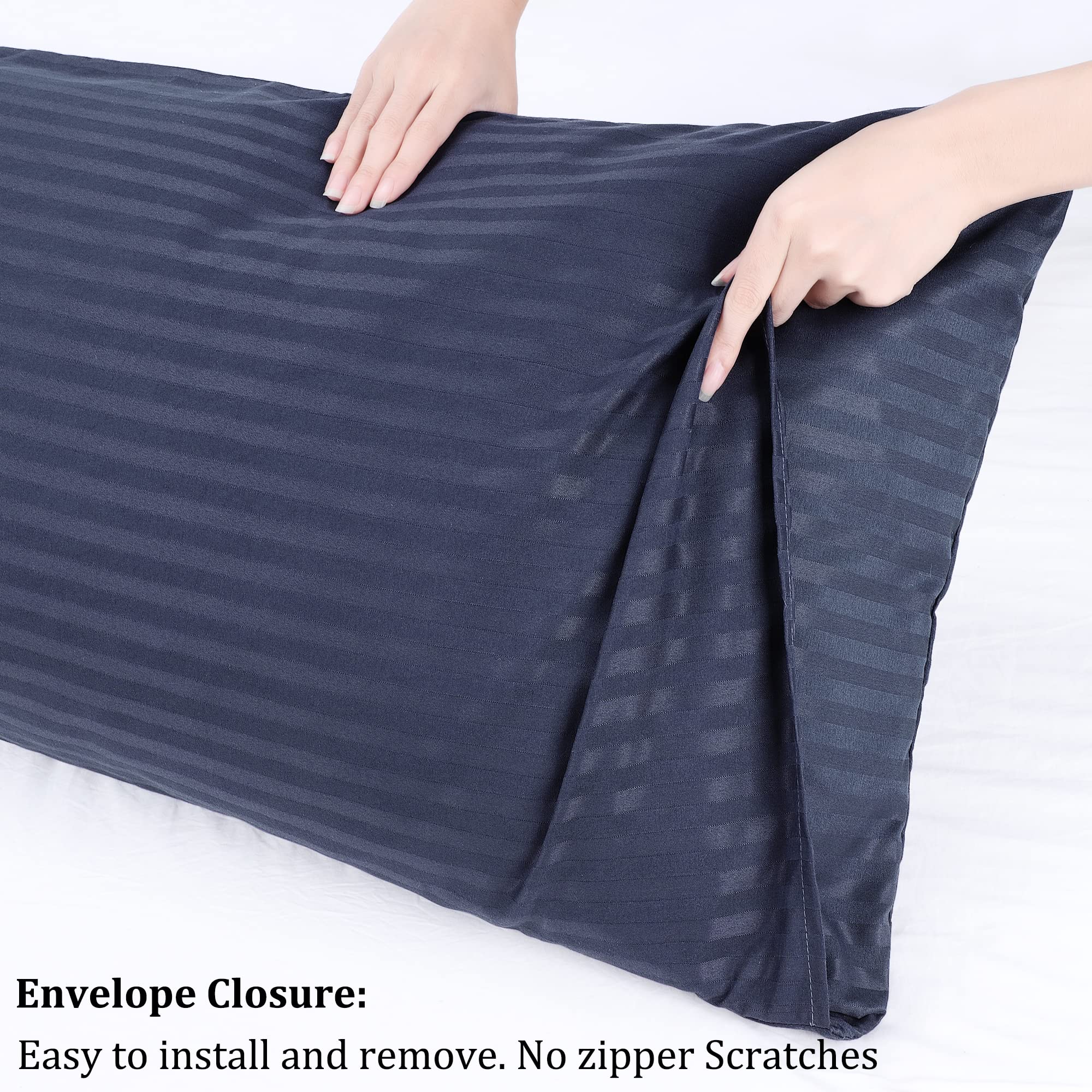 PiccoCasa Pillowcases 2 Pack Striped Soft & Breathable Microfiber Pillowcase Navy Blue with Envelope Closure 50 x 65cm Pillow Covers for Home and Hotel - Image 4