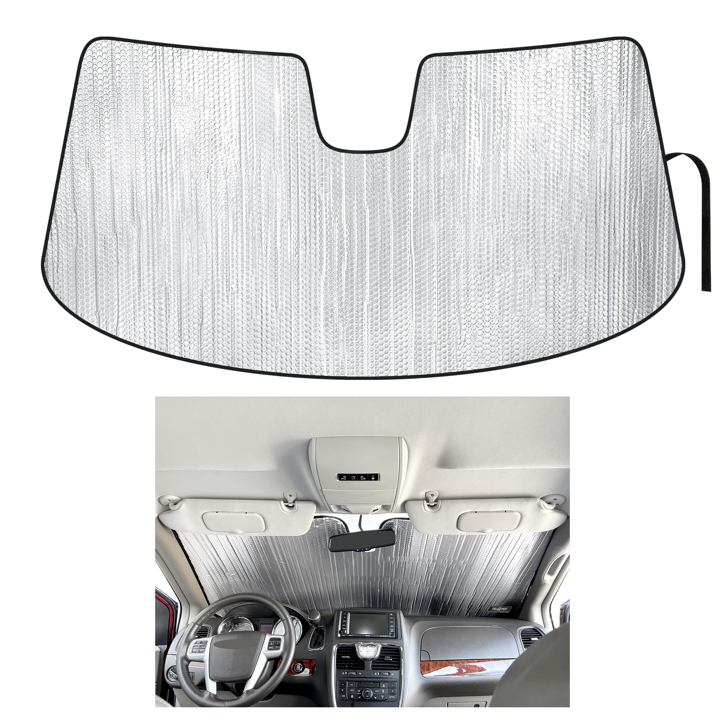 YelloPro Custom Fit Automotive Reflective Front Windshield Sunshade Accessories for 2008 2009 2010 2011 2012 2013 2014 2015 2016 2017 2018 Chrysler Town & Country Minivan, Limited, Touring, Touring-L