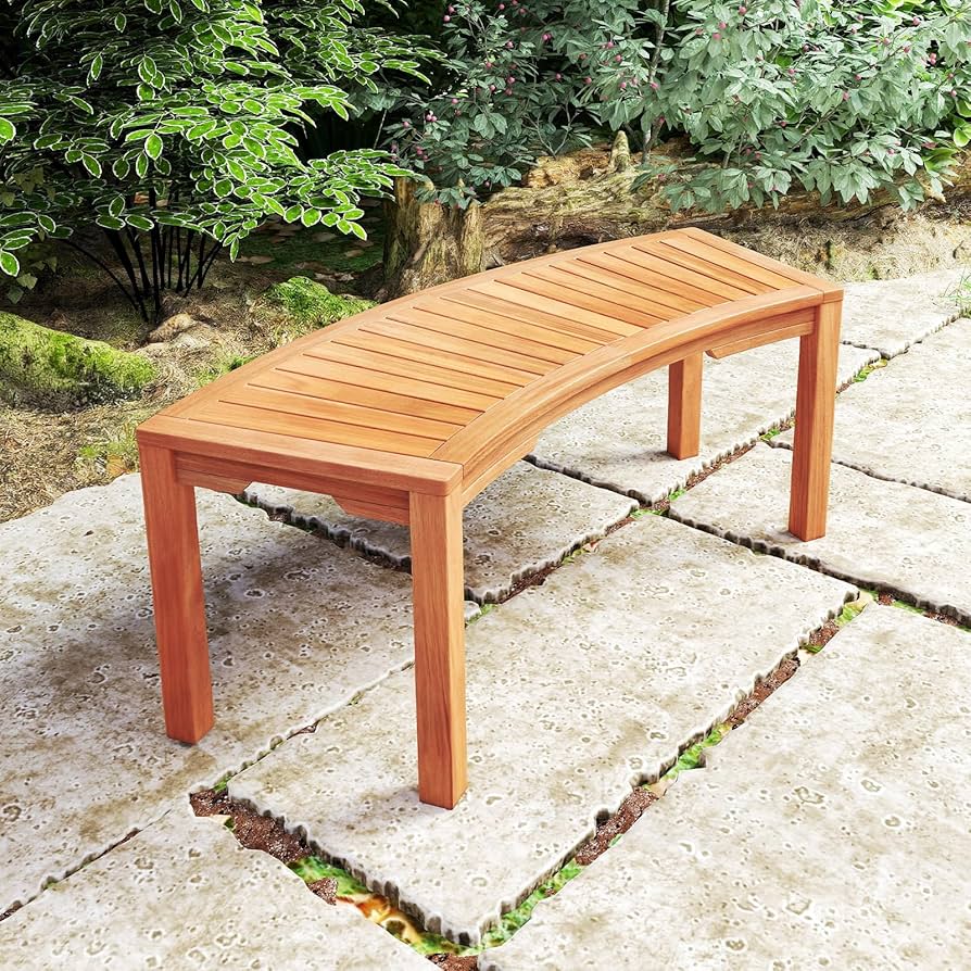 Amazon.com : Moccha Outdoor Curved Bench, Acacia Wood Fire