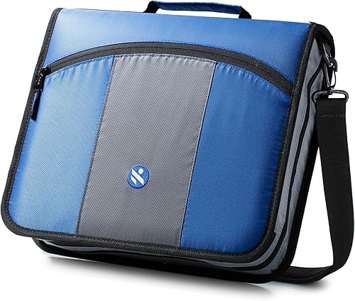 Kinbashi Carpeta con cremallera de 3 pulgadas, carpeta de anillos redondos con asa y correa para el hombro, color azul