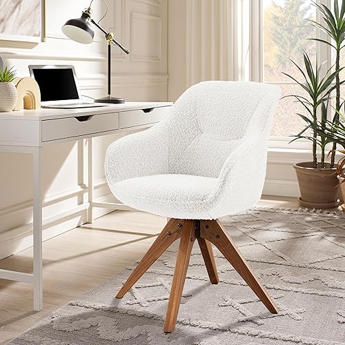 Zouron Silla decorativa moderna de mediados de siglo con patas de madera de roble, silla giratoria tapizada sin ruedas, sillón de acento lateral