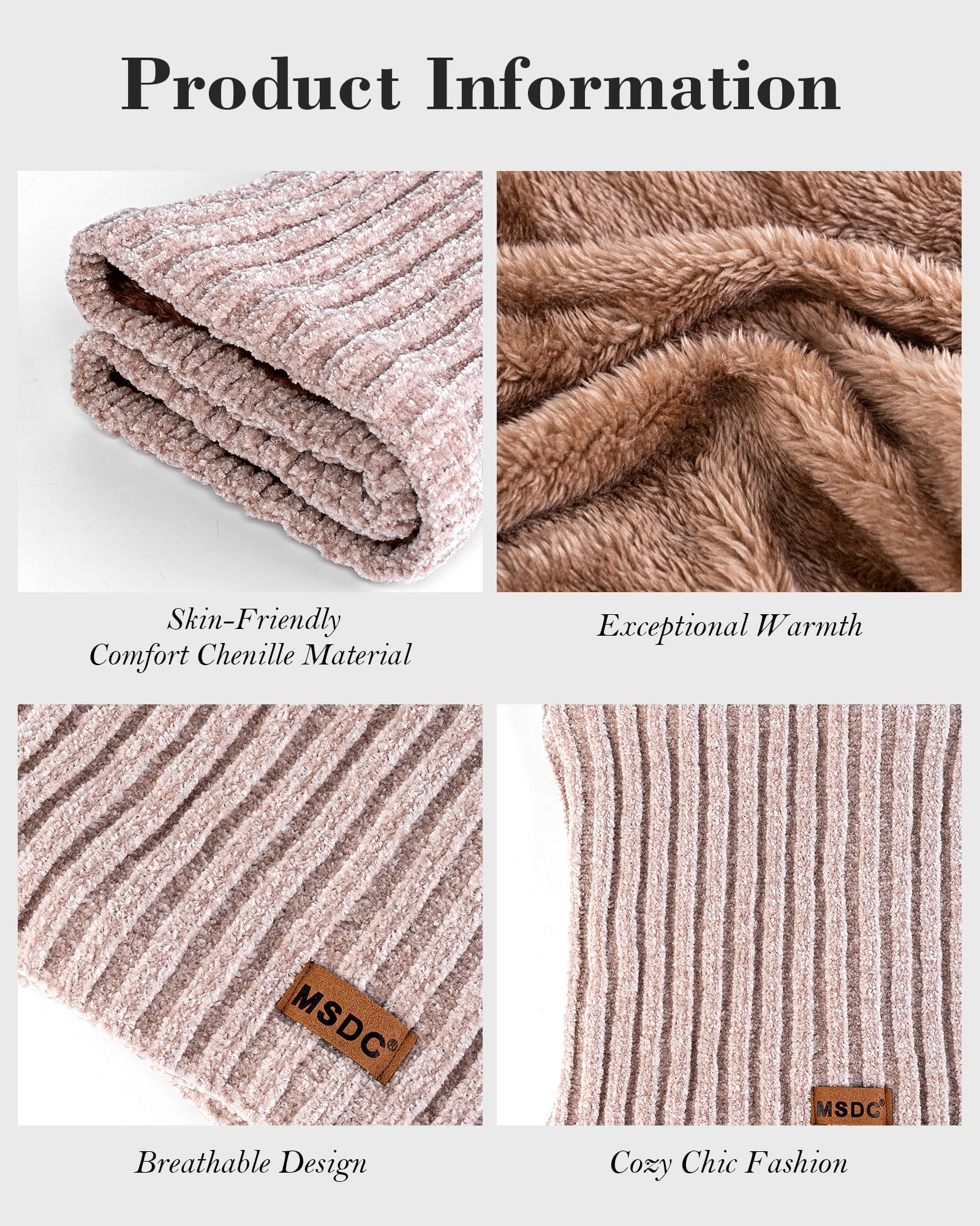 MSDC Winterschal für Damen, Halstuch, Wärmer aus Chenille-Fleece, Gesichtsmaske, Abdeckung für kaltes Wetter