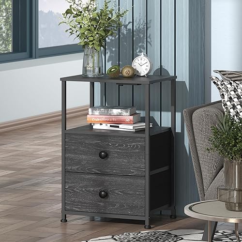 Miniatura 4 de Tohomeor Mesa auxiliar con estación de carga, luz LED, cajones de tela y puertos USB, color carbón Carbón