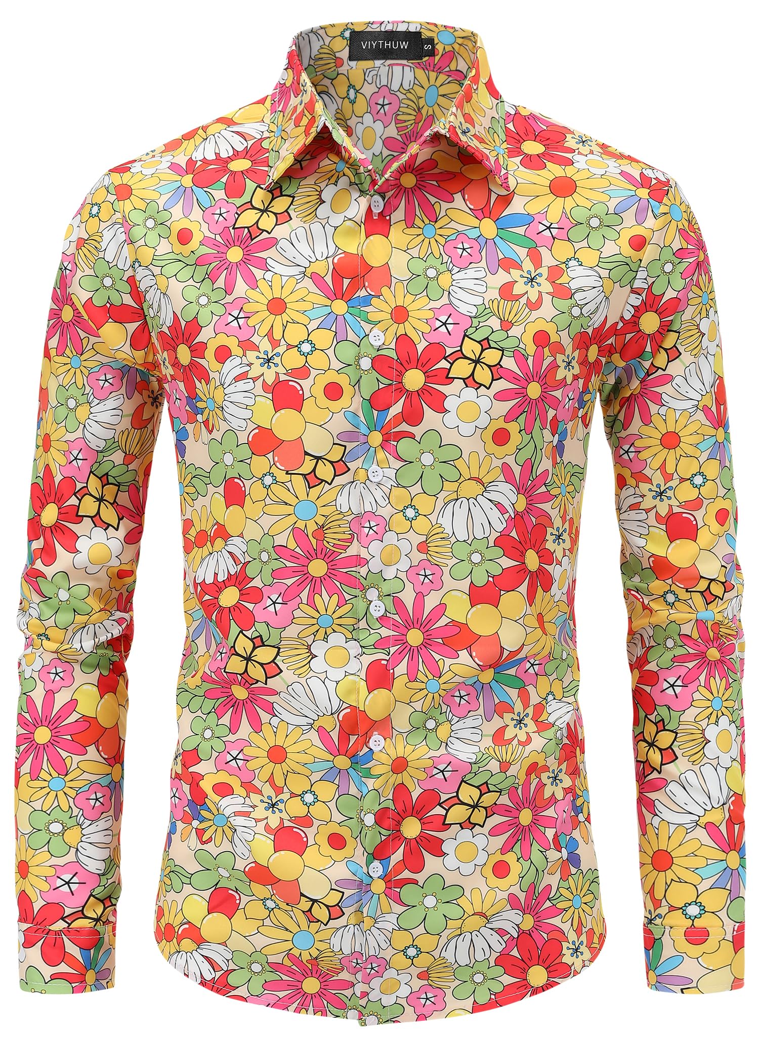 70s Outfits for Men Long Sleeve Casual Button Down 70s Disco Retro Paisley Shirt 70s Floral Vintage Hip Hop Shirts