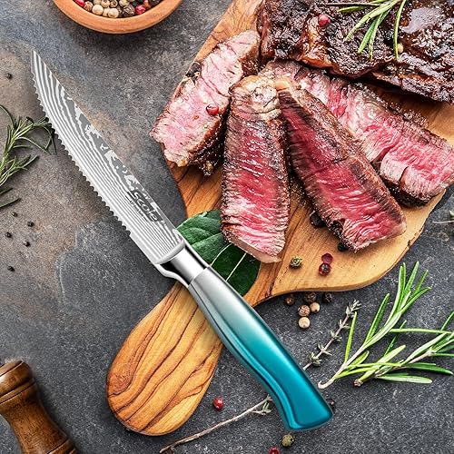 Miniatura 8 de SCOLE Juego de cuchillos de cocina ultra afilados, 7 piezas, cuchillos de carne, juego de 6, azul (paquete de 2 artículos)