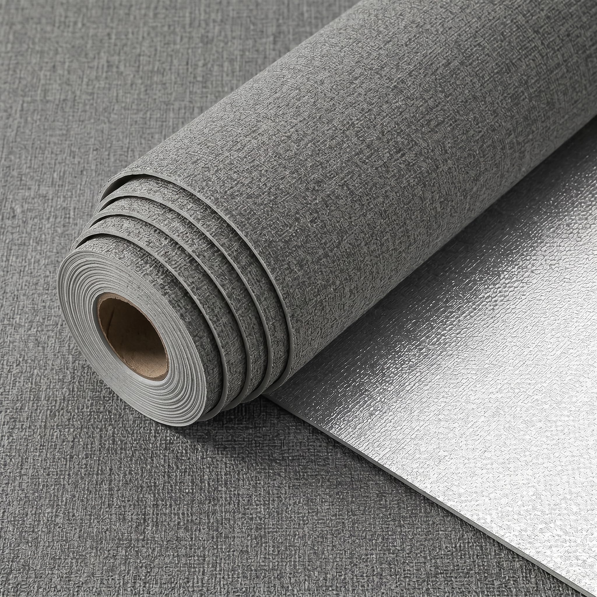 Snewvie Self Adhesive Wallpaper,Black Linen Wallpaper 5 Rolls 50 * 280cm 3mm Thicken Peel and Stick Thermal Insulation Wall Paper Stick on Wall Paper for Bedroom Livingroom Ceilings Kitchen