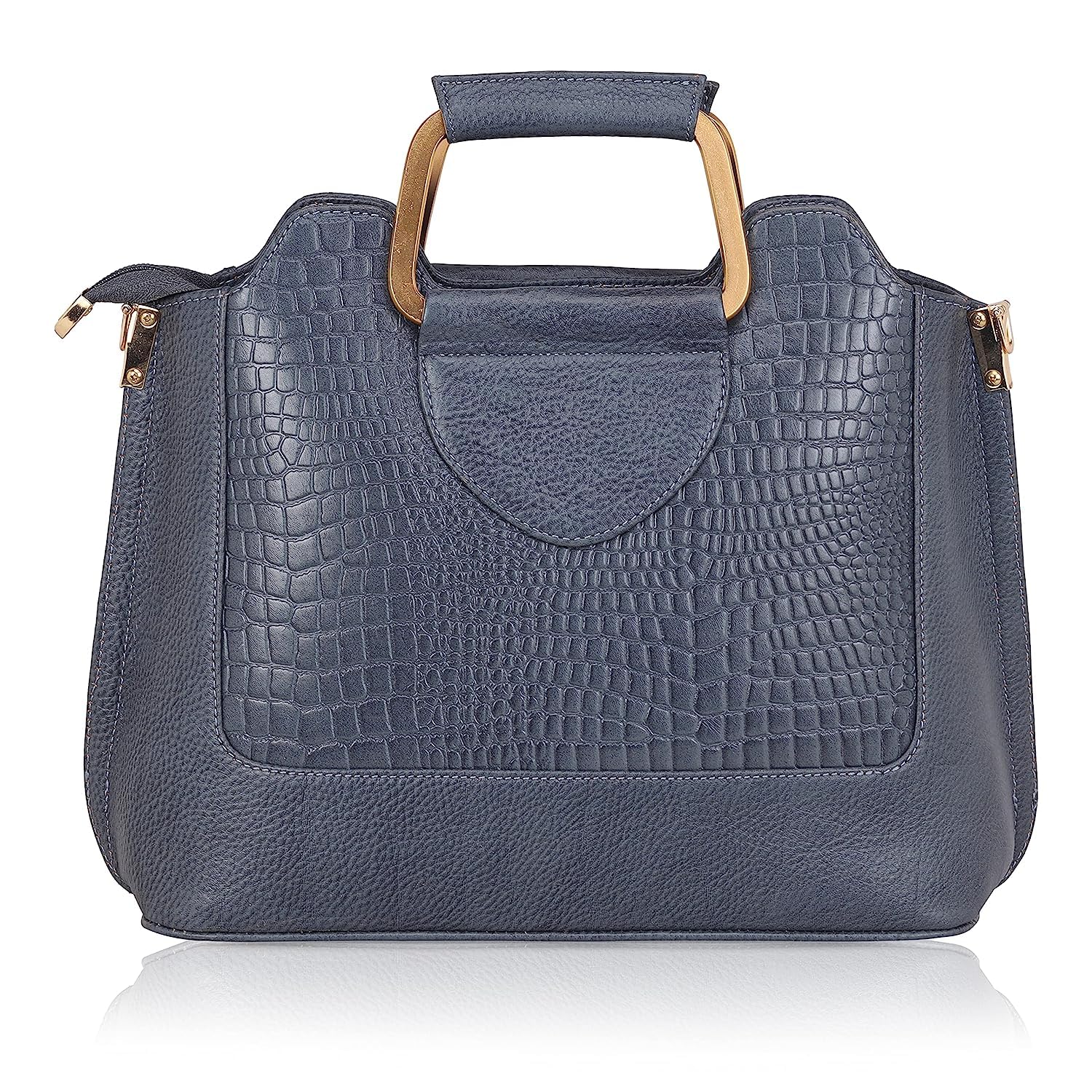 HYATT Leather Accessories Full-Grain Cro Combination Leather Top-Handle satchels With Shoulder Strap For Women Size- L-11 X H-8 x W- 4.5 Inch (GREY) (B0C9MW1B2J) Amazon Price History, Amazon Price Tracker
