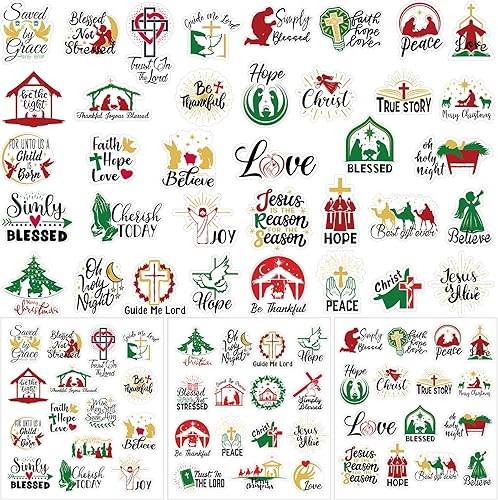 Woanger 45 calcomanías de vinilo inspiradoras de Navidad para manualidades, calcomanías de escena de natividad, calcomanías motivacionales para