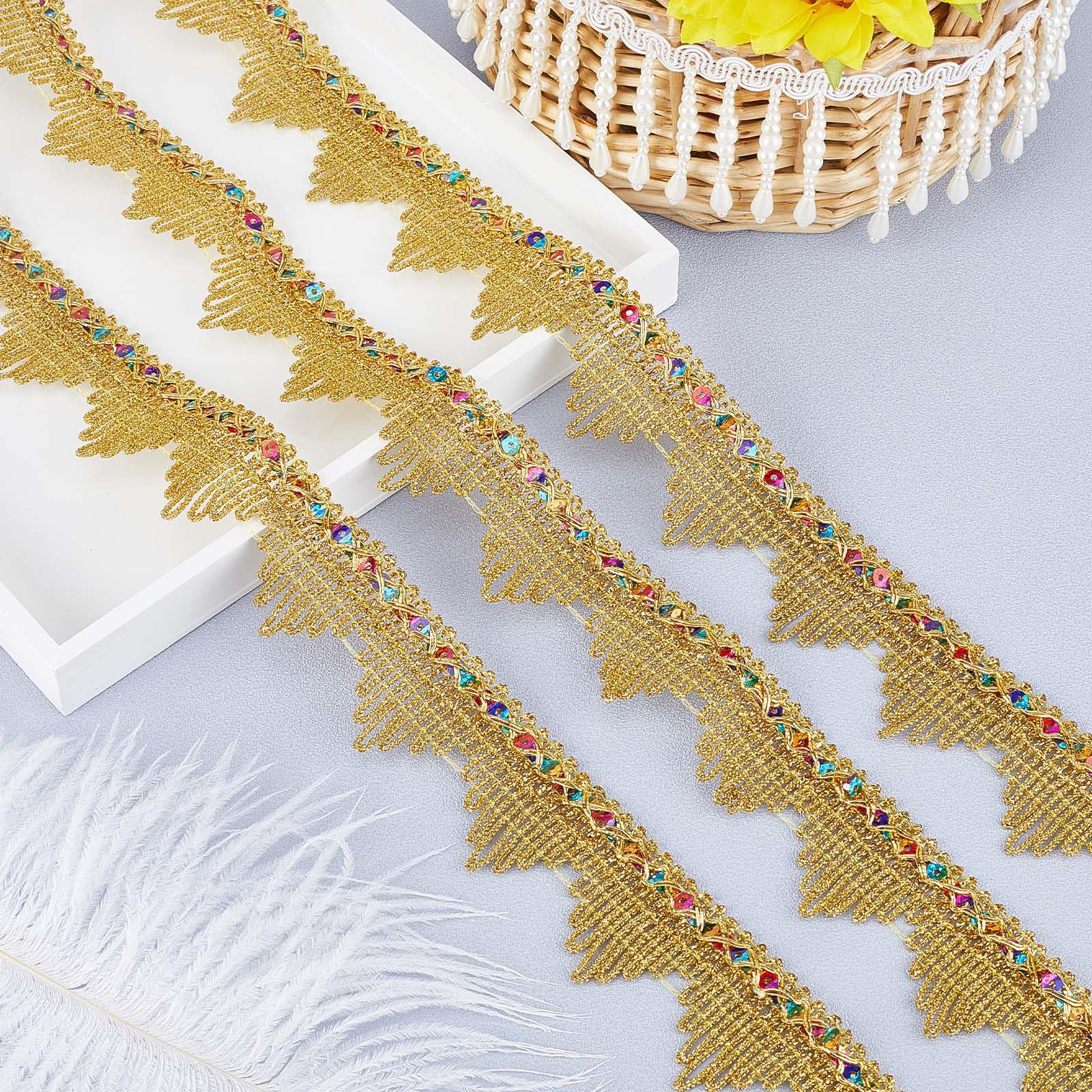 Garniture Dentelle à Paillettes Dorées SUPERFINDINGS 13m - Ruban Perlée Pour Couture Et DIY
