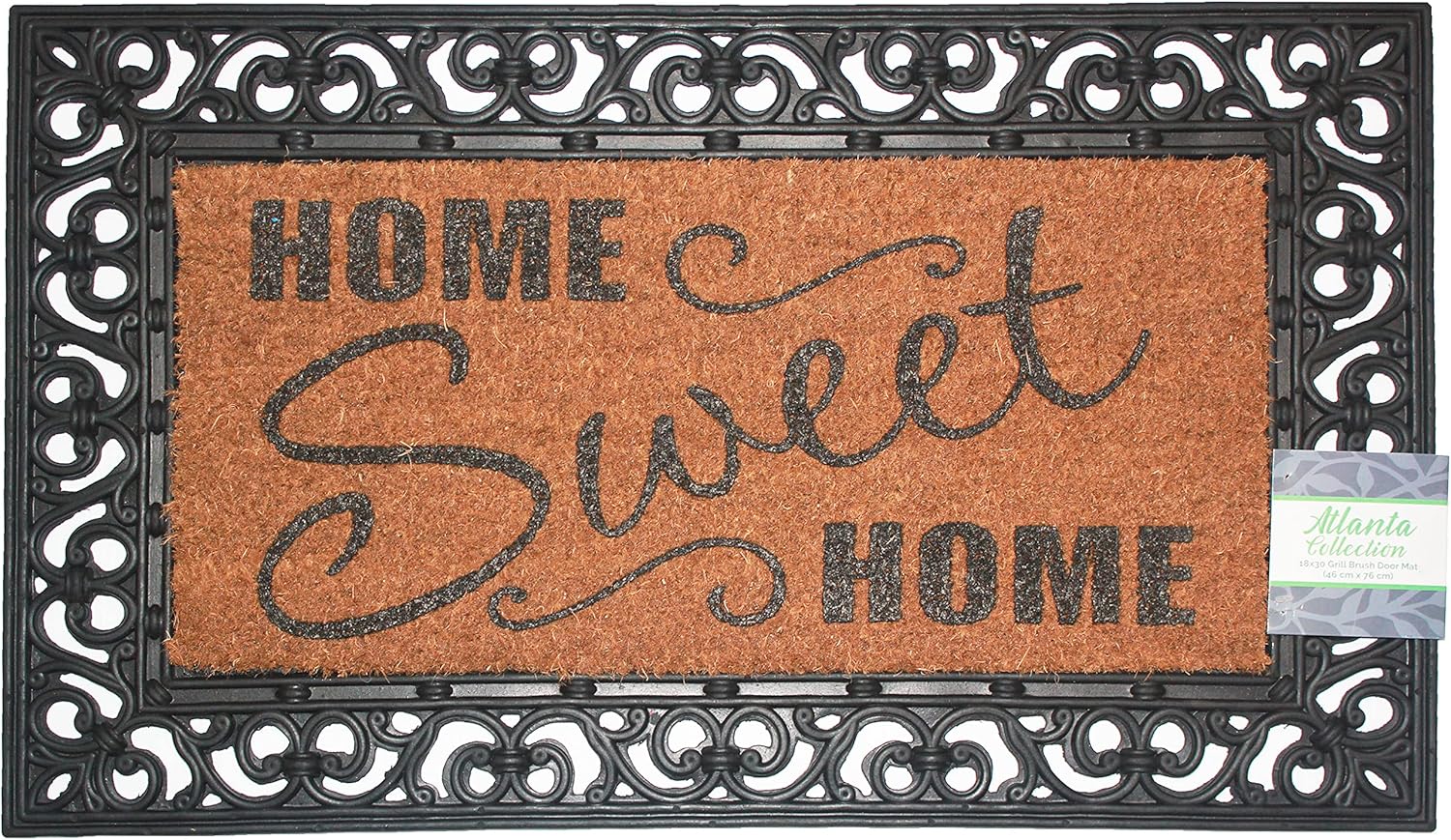 Printed Grill Brush Coir Outdoor Doormat, Welcome Mat, Atlanta Collection 18" x 30" (Home Sweet Home)