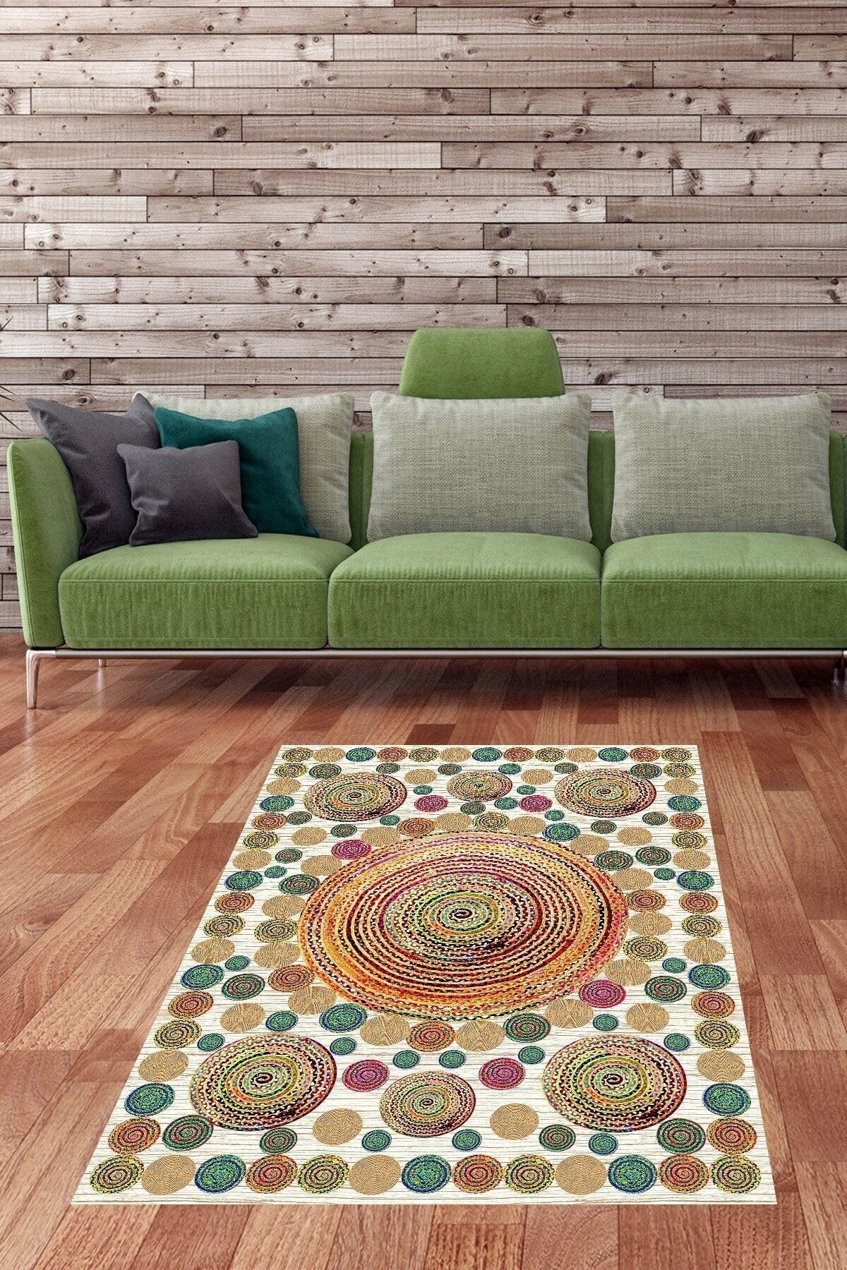 Pelangi Jüt Hasır Kilim Görünümlü Dijital Baskılı Kaymaz Taban Yıkanabilir Modern Salon Halısı Ve Yolluk, Beyaz 80 x 300