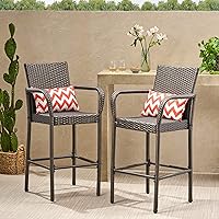 Vista 2 de Christopher Knight Home Delfina Taburetes de mimbre para exteriores, juego de 2 piezas, color gris