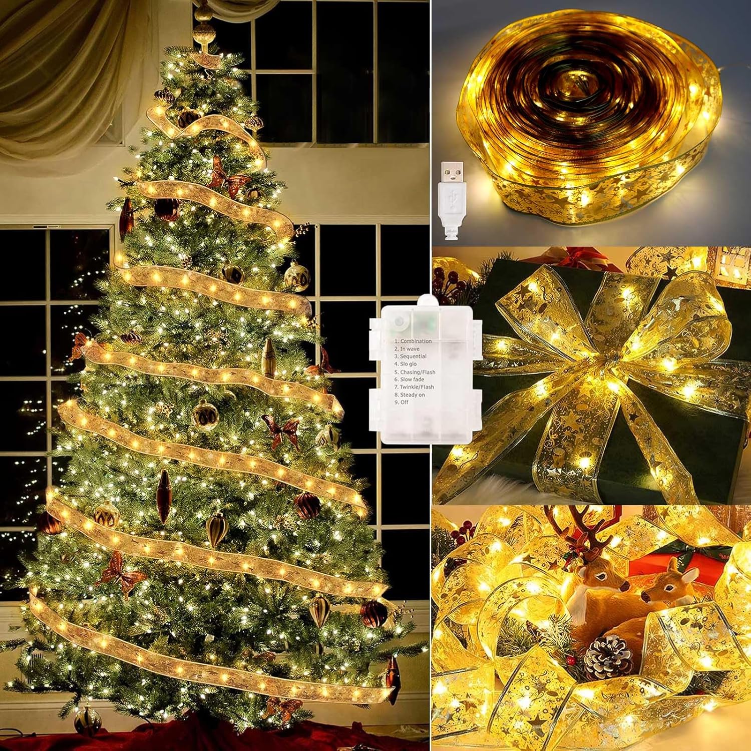 Amazon.com: Ribbon Lights for Christmas, 2.5in x 66ft Christmas Tree ...