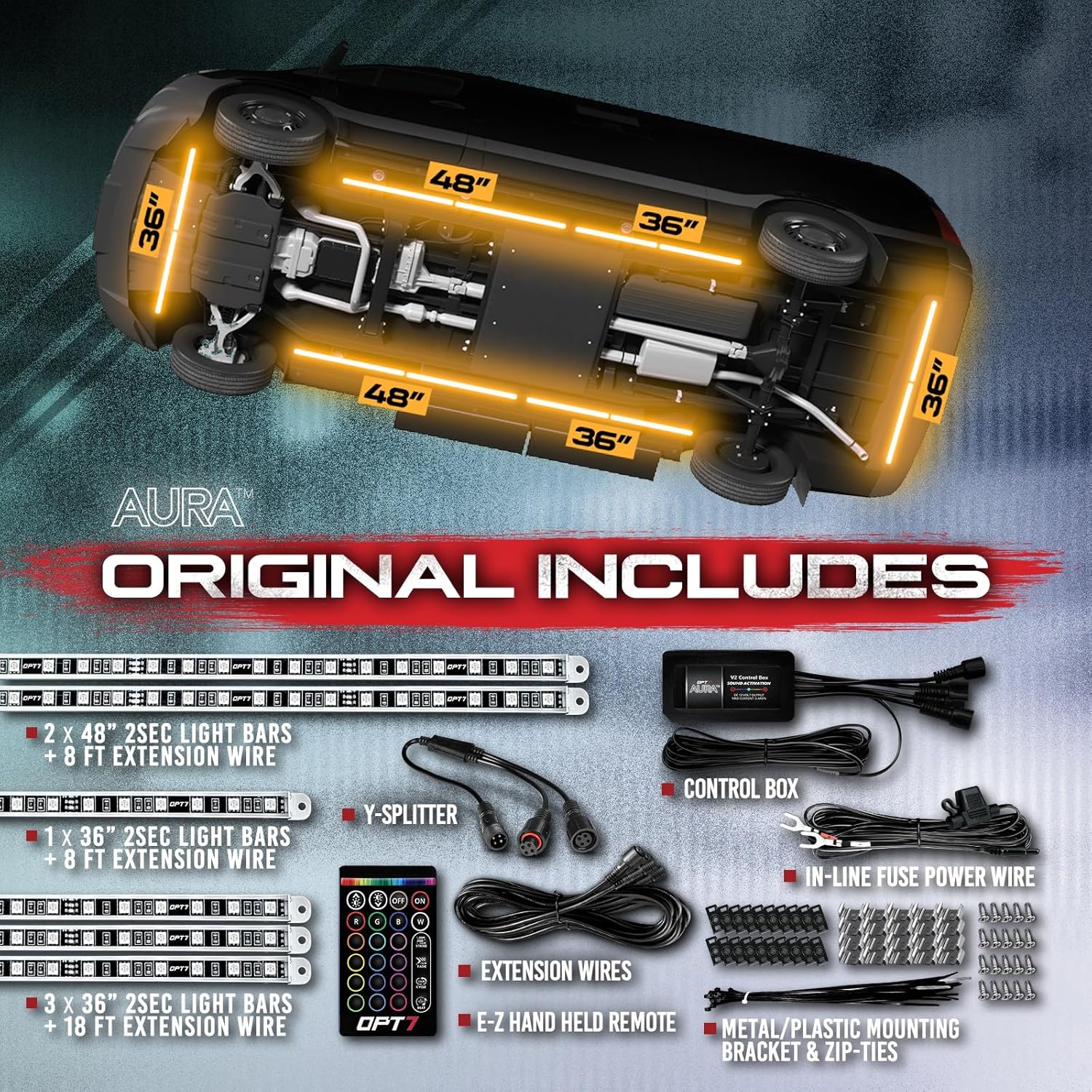 OPT7 Aura Aluminum Underglow Lights for RV Camper Van w/Remote Control, 12V LED Waterproof Light Bars, Exterior Neon Underbody Music Lighting Kit, RGB Multicolor Motorhome Travel Trailer Decoration