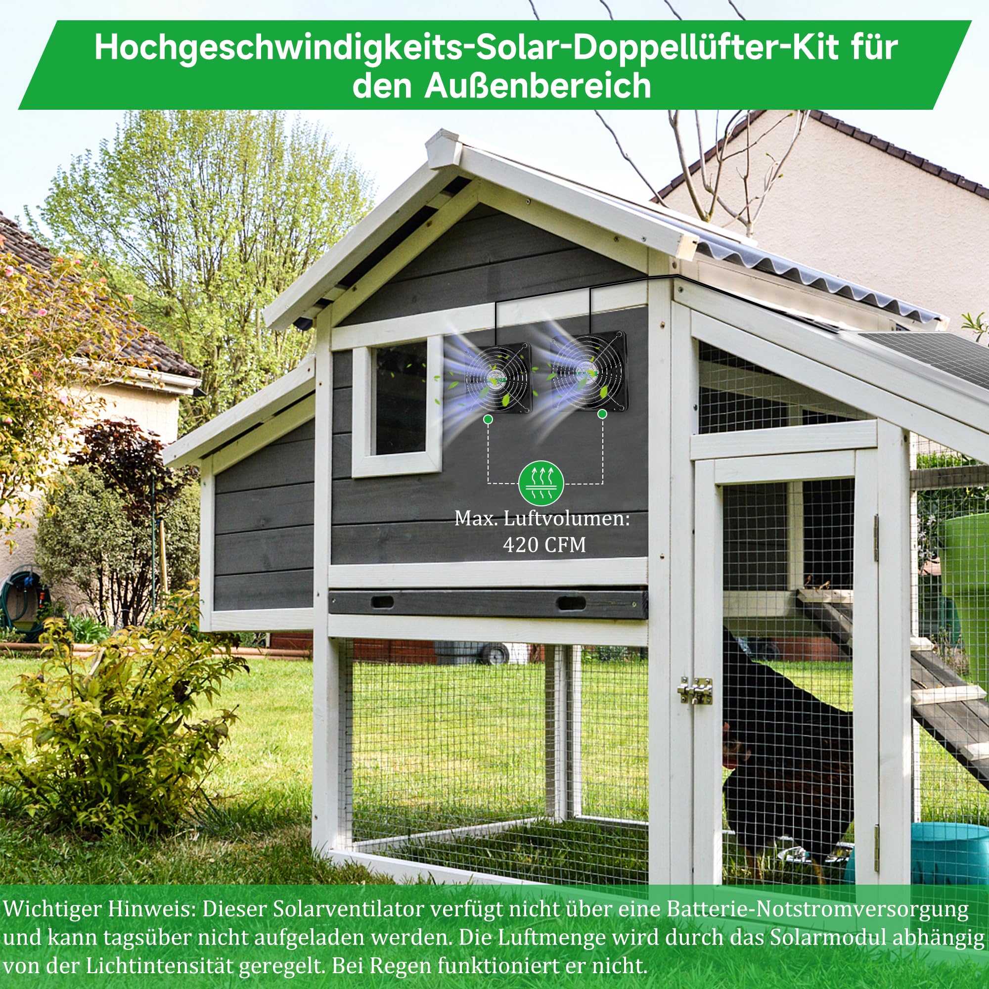 blessny Set di ventole solari da 5,5 pollici, pannello solare da 25 W, con 2 ventole impermeabili per pollai all'aperto, serre, capannoni, aria di alimentazione o scarico con cavo da 4,5 m