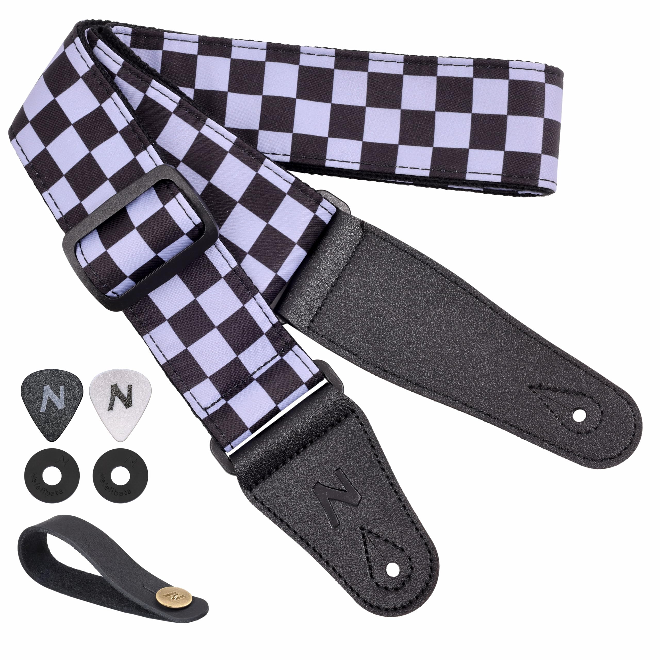 Nefelibata Guitar Strap-2" Wide Double Layer Cotton Original Design Adjustable Guitar Straps with Long Leather Ends for Bass Electric & Acoustic