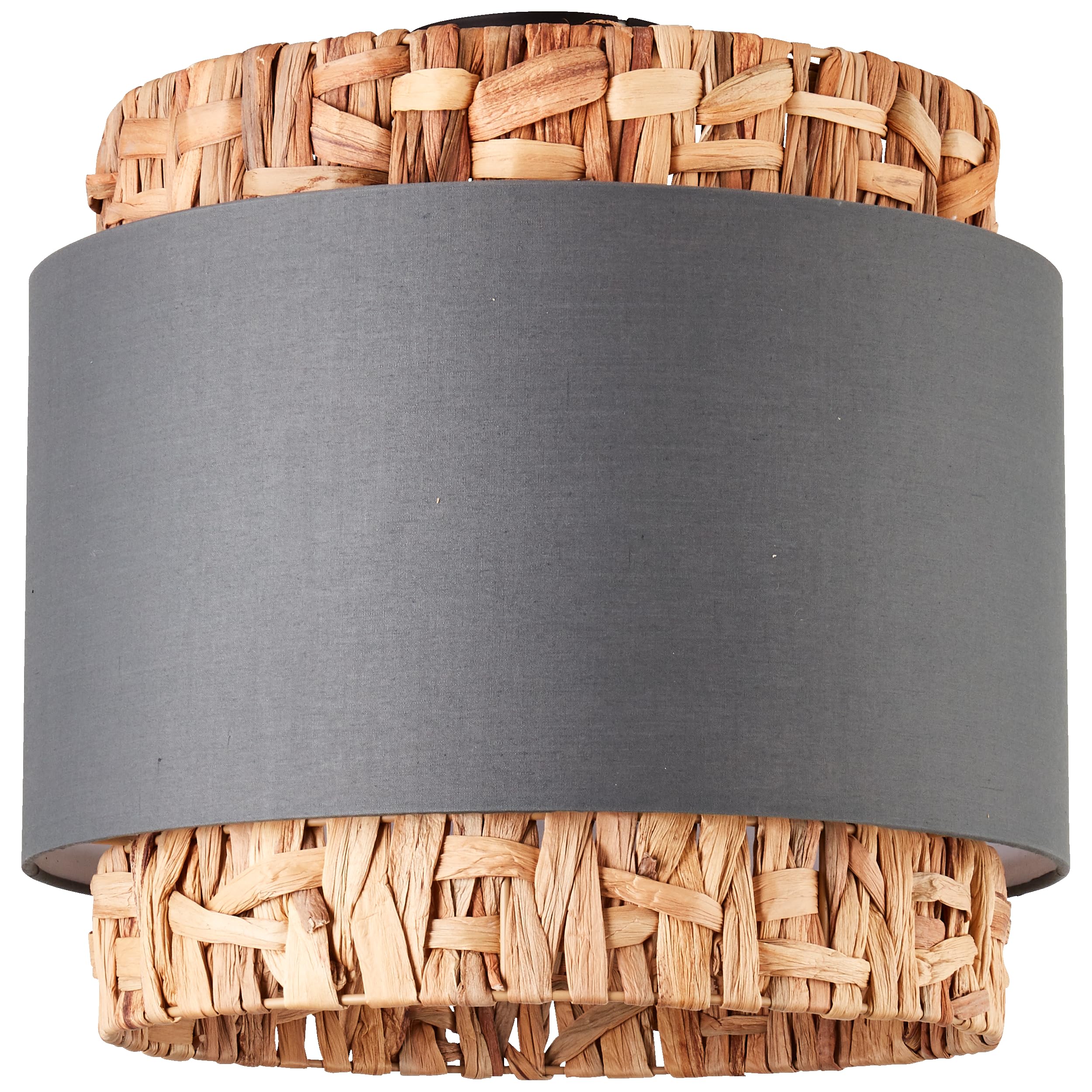 Lightbox Deckenlampe mit 35 cm Höhe im Nature Stil - Boho Deckenleuchte - E27 Fassung - max. 60 W - aus Textil/Wasserhyazinthe/Metall - in Grau/Beige