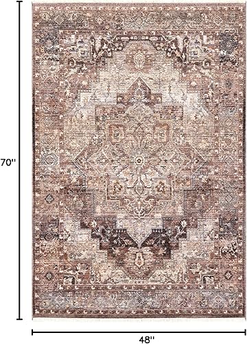 Miniatura 2 de nuLOOM Alfombra de 4 x 6 pies con flecos, telar eléctrico, fácil de limpiar, duradera, no se desprende, color marrón Philippa