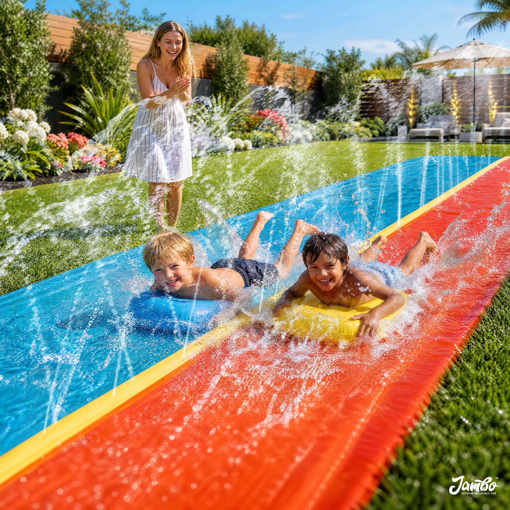 Amazon.com: JAMBO 22ft Double Lane Slip Splash and Slide with 2