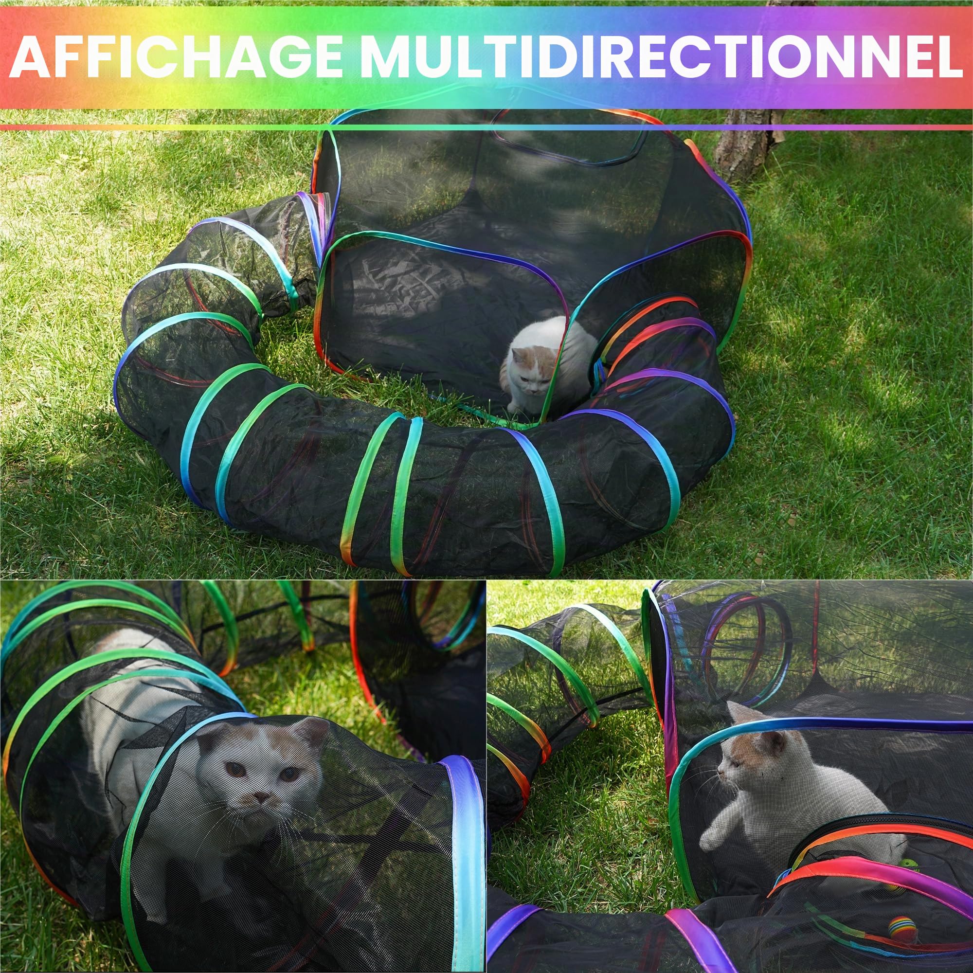 Tente pour chat extérieure 2 en 1 - Tunnel et enclos en plein air - Boîtier portable - Tunnel fermé - Petits chiens, lapins