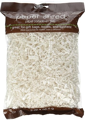 Trituras de papel blanco vibrante, 2 onzas, 1 paquete, perfectas para embalajes de regalos, decoraciones y proyectos de manualidades