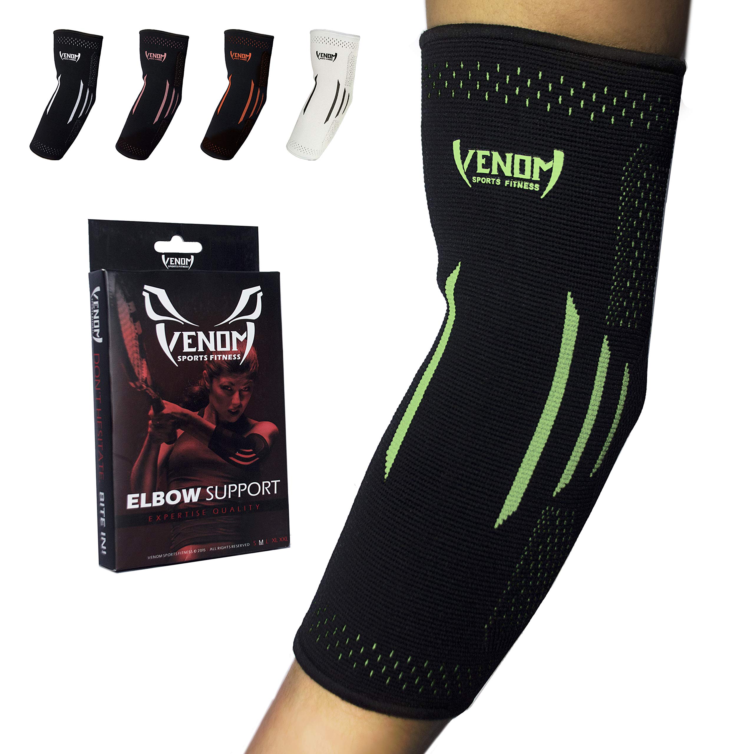 Venom Elbow Brace Compression Sleeve - Elastic Support, Tendonitis Pain, Tennis Elbow, Golfer's Elbow, Arthritis, Bursitis, Basketball, Baseball, Football, Golf, Lifting, Sports, Men, Women-(Green-XL)