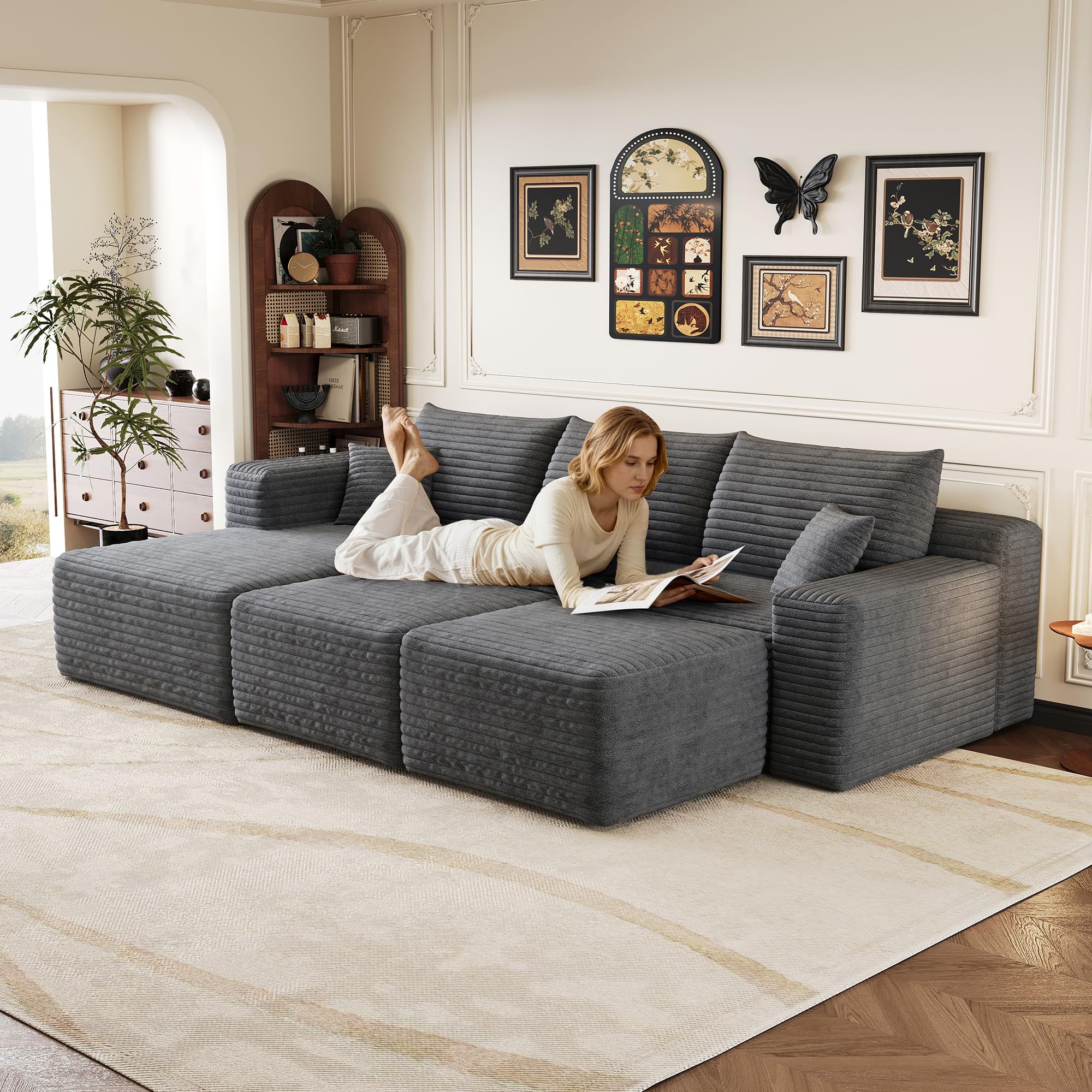 Canapé d'angle modulaire en forme de U - 241 cm - XXL - Sans montage - Gris