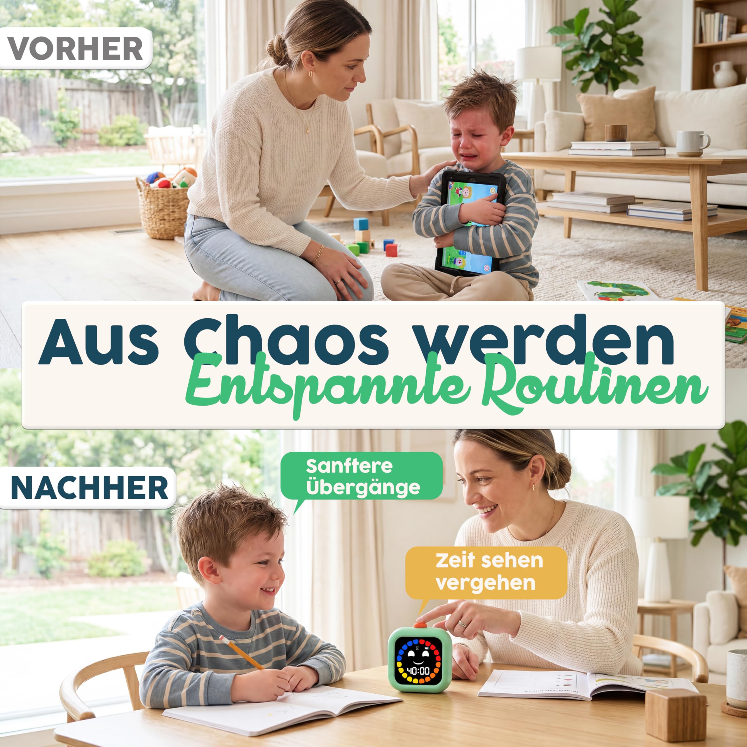 Digitaler Visueller Timer für Kinder - Wiederaufladbar, Geräuschlos 99-Minuten-Kinder-Timer für Schule, Zuhause und Therapie - Fördert Konzentration und Selbstständigkeit