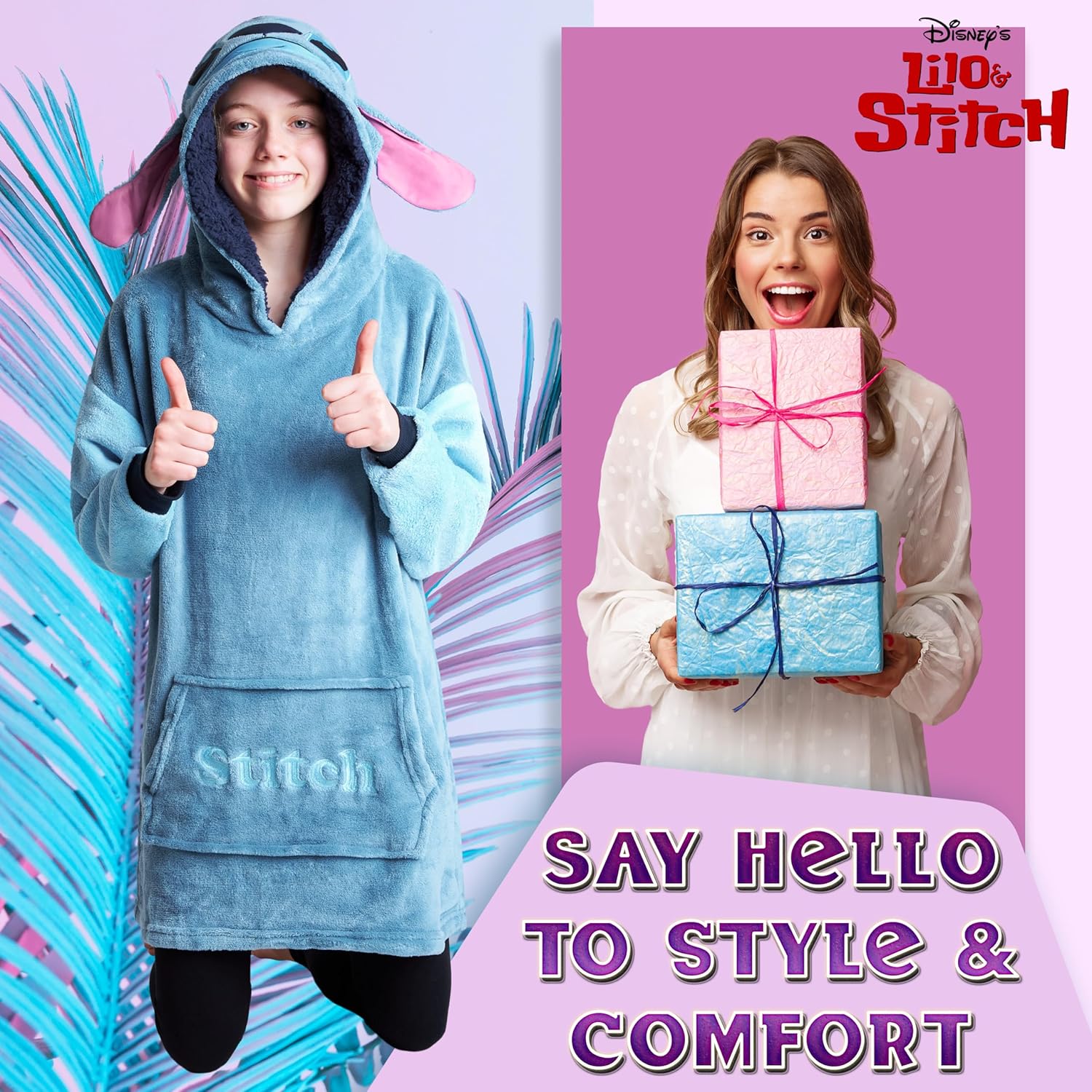 Disney Stitch Fleece Hoodie Blanket for Kids and Teenagers - One Size Fluffy Oversized Hoodie - Stitch Gifts - Image 3