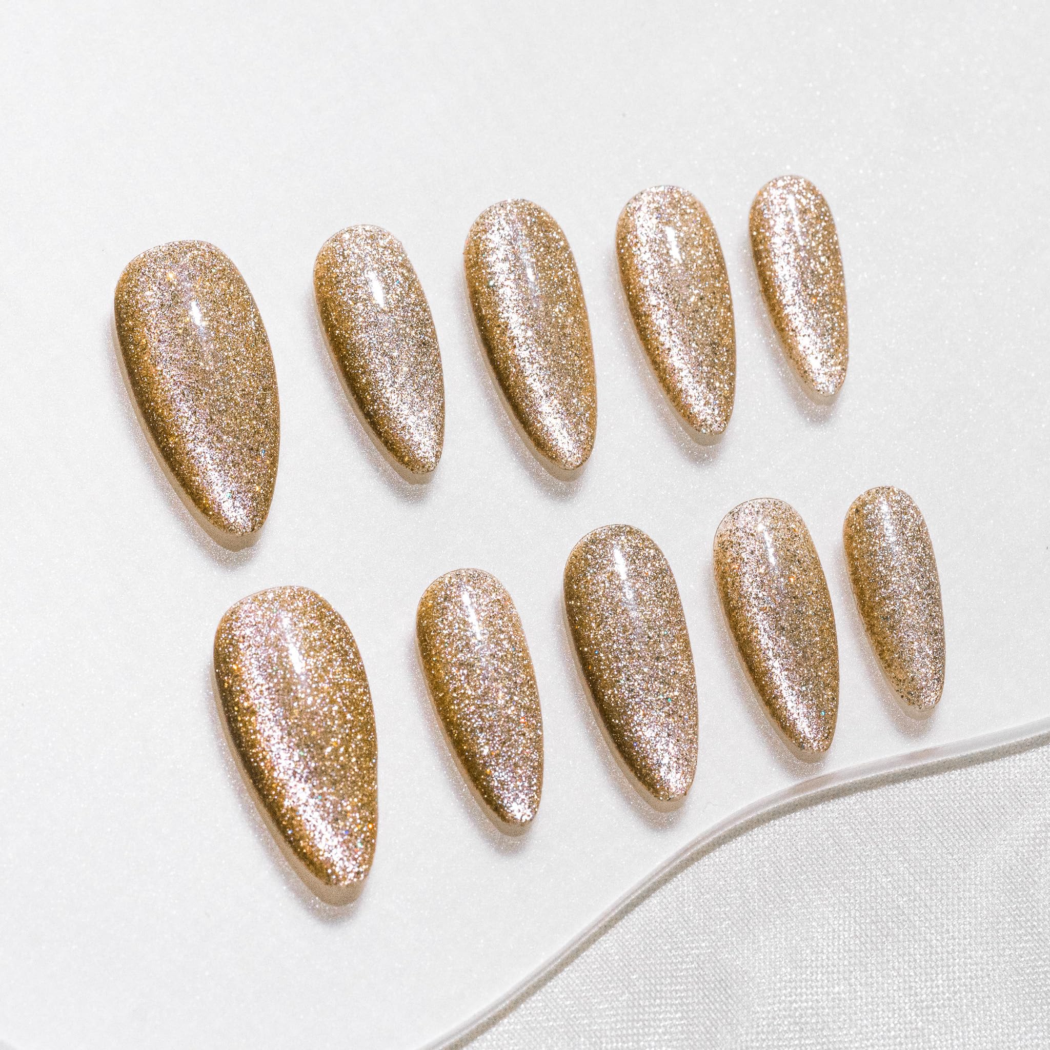Sun&Beam Nails Handmade Press-on Medium Long Almond Fuchsia Pink Cat Eye Design Charming False Nail Tips 10 Pcs (#124 L) — view 51