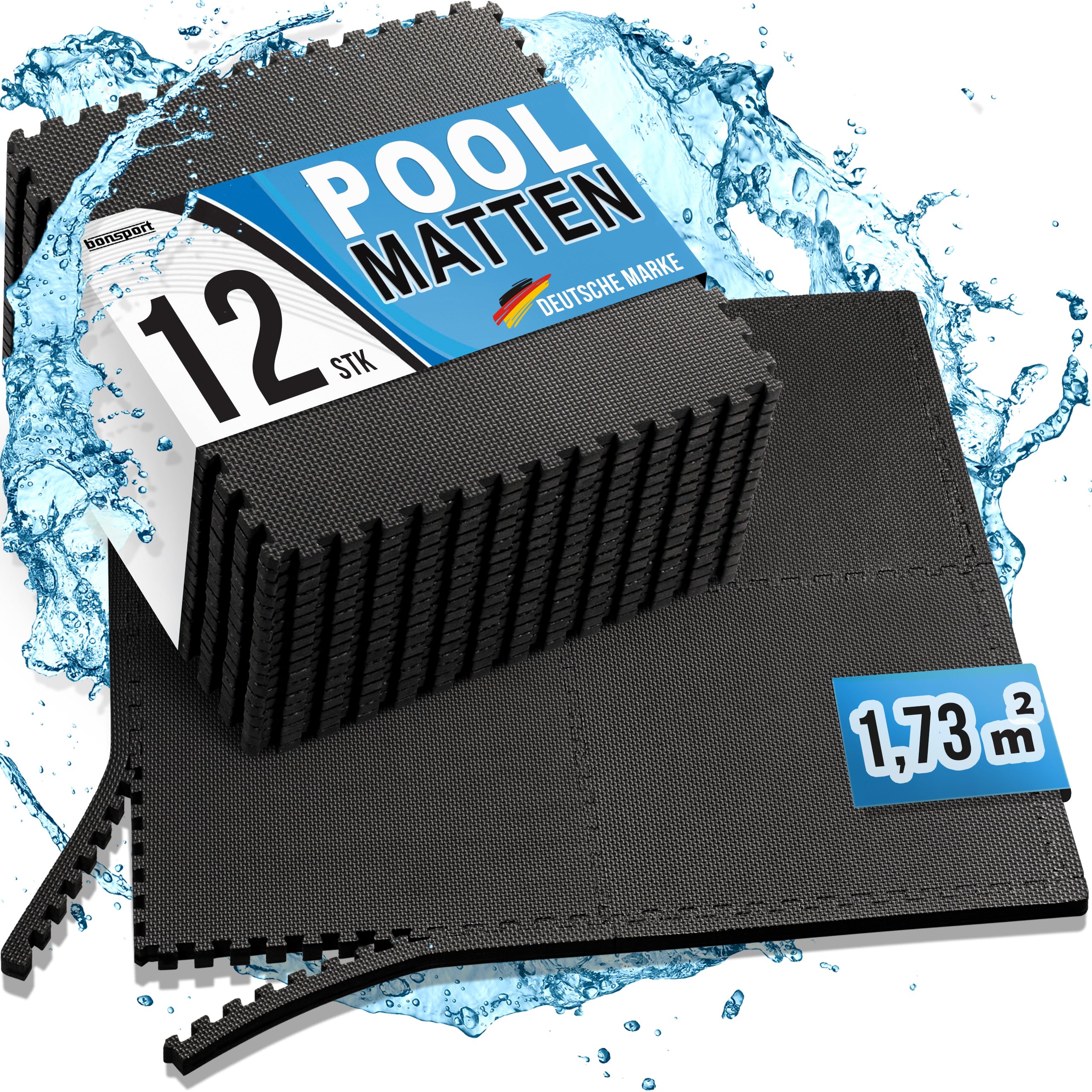 bonsport Pool Unterlegmatte Poolmatte 12 Stück - Bodenschutz Matte für den Pool/Planschbecken - Bodenfolie Bodenmatte Poolunterlage Bodenschutz schwarz
