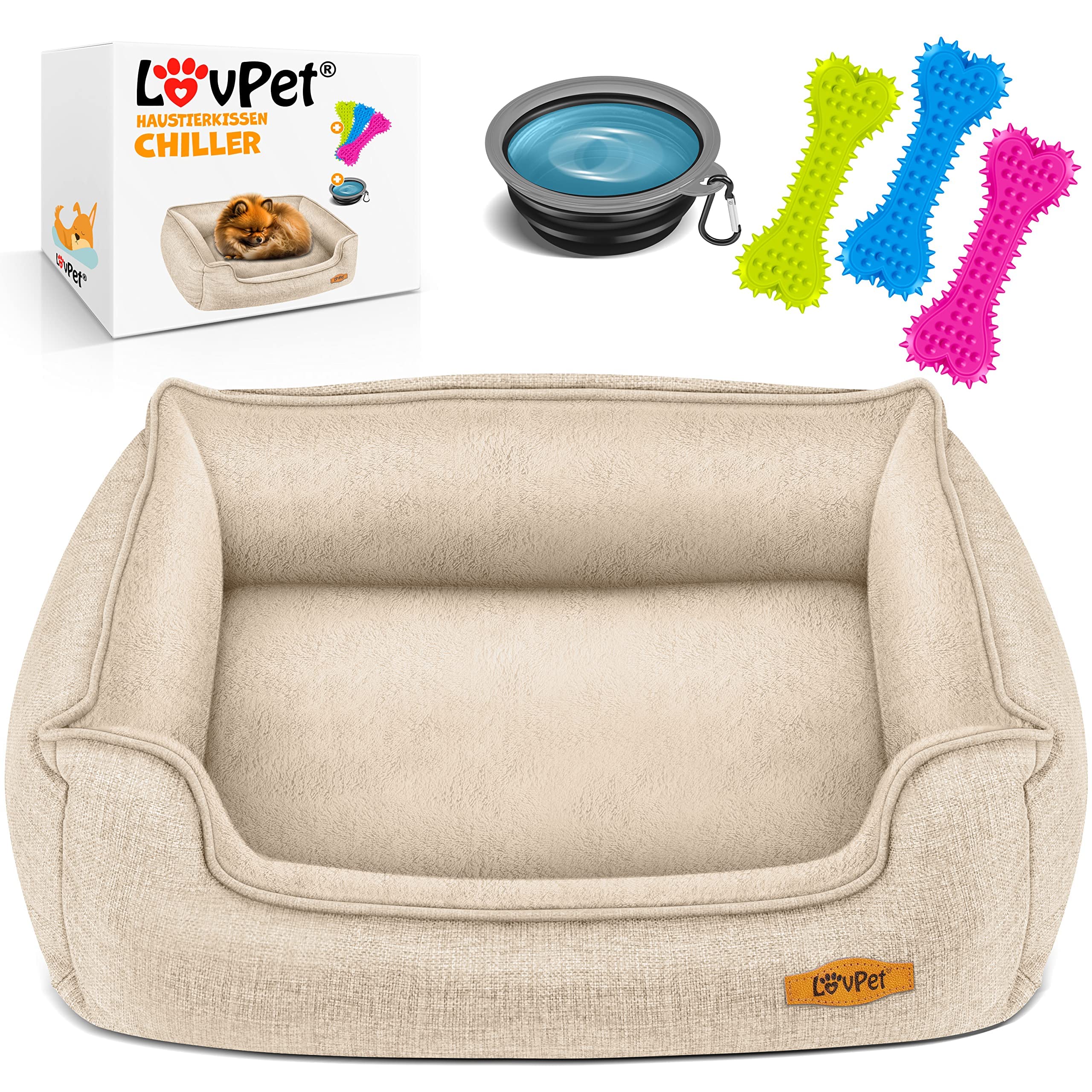 Lovpet® Cuccia per Cani Cuscino per Cani Letto per Cani, incl. Ciotola + 3X Ossa da Masticare, Cuscino per Divano per Cani di Ogni Taglia, Rivestimento Rimovibile e Lavabile, XL 110 x 75 x 27 cm
