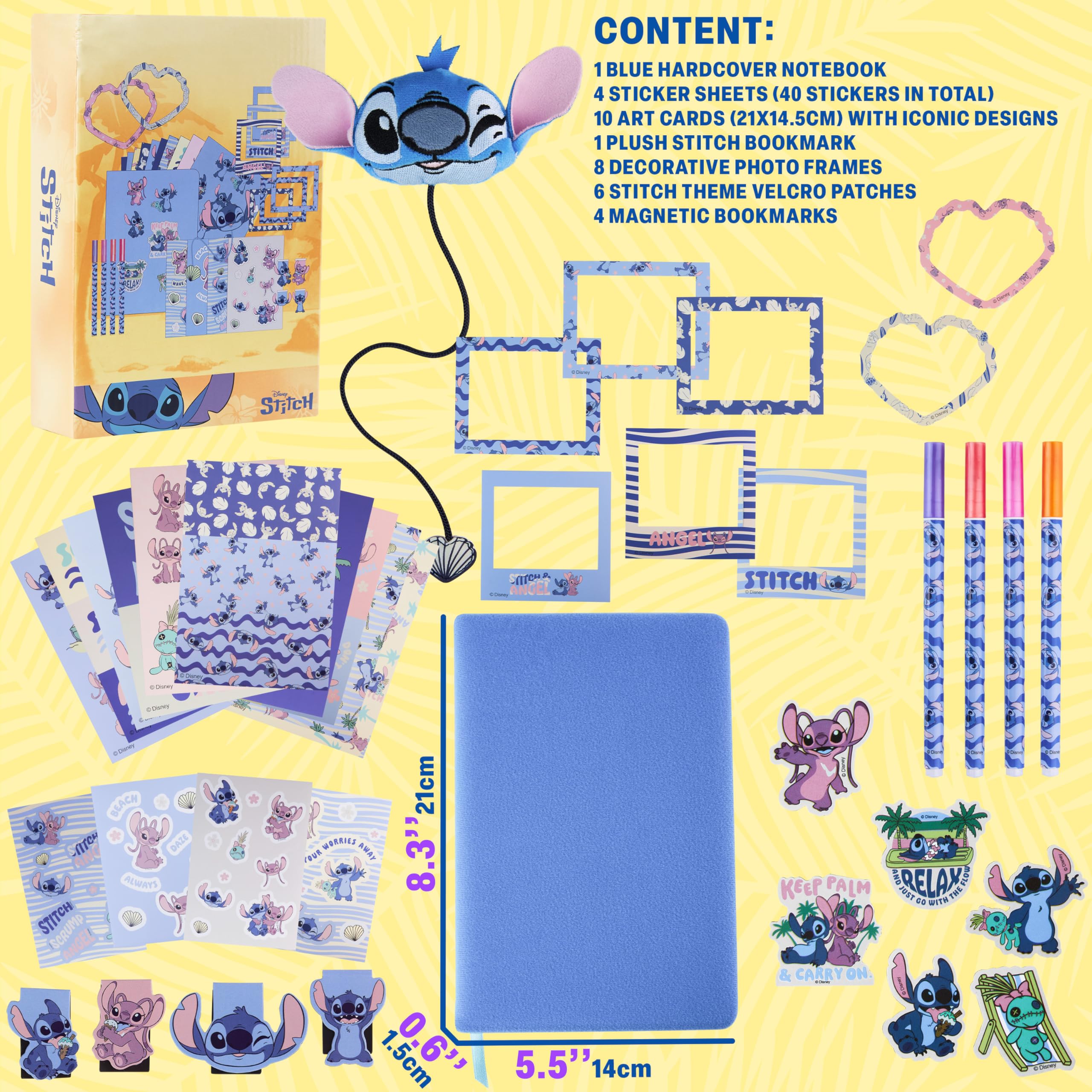 Get Trend Disney Stitch Scrapbooking Kit Bambini, DIY Giornale Set Arte con Taccuino Adesivi Penna a Sfera Segnalibro, Set Cancelleria, Regalo Bambina (Blu Stitch)