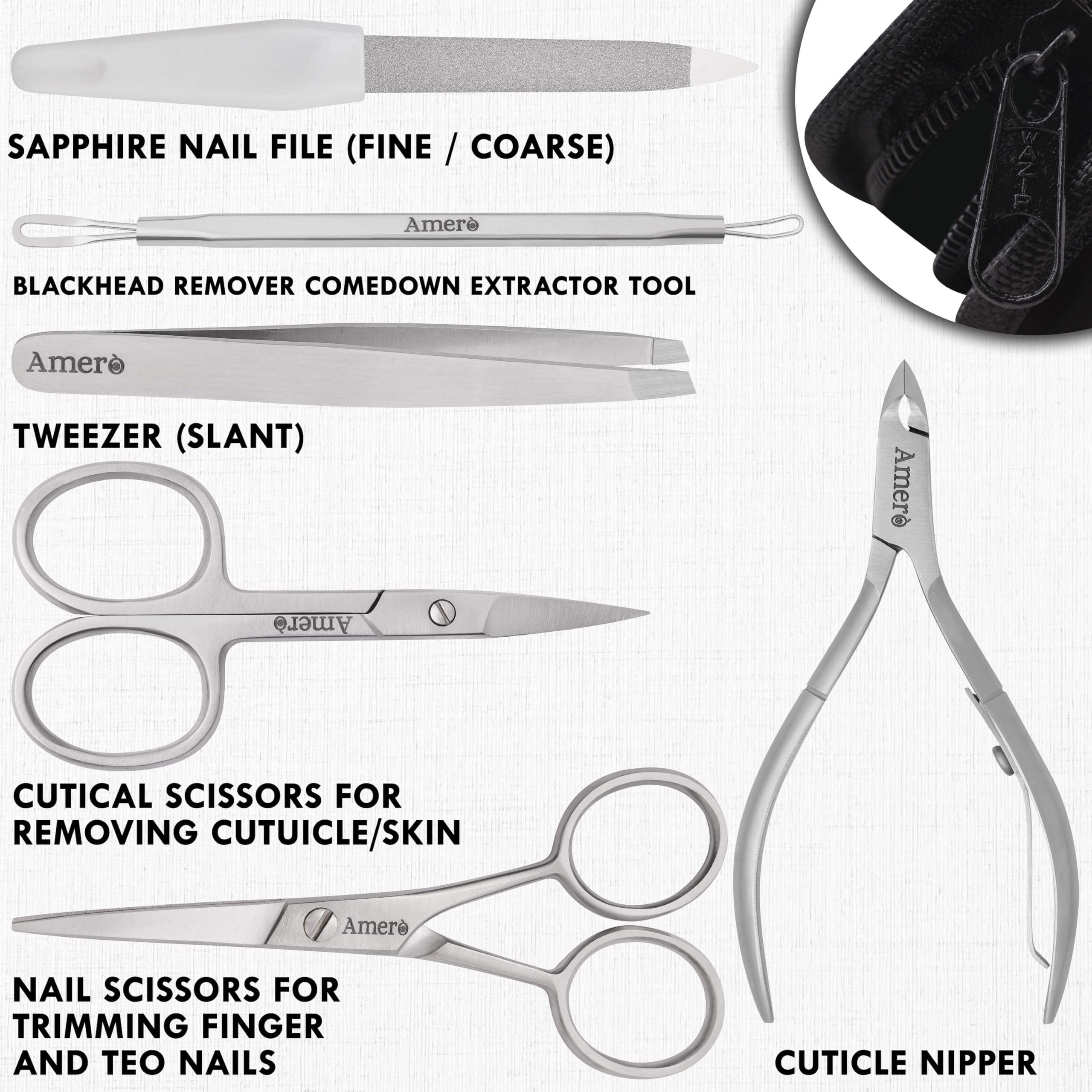 Professional 7-Piece Manicure Kit for Women & Men, Stainless Steel Nail Scissors, Tweezer, Cuticle Trimmer, Pusher - Image 3