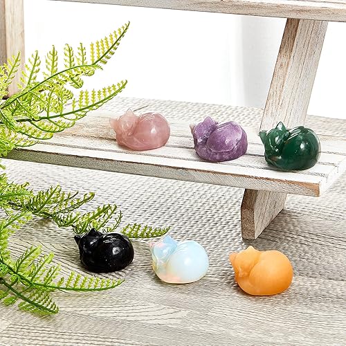Miniatura 3 de Barydat 6 figuras de cristal, estatuas de gato, lindo gato, decoración de Navidad, escultura tallada pequeña para mujeres, regalos para Navidad,