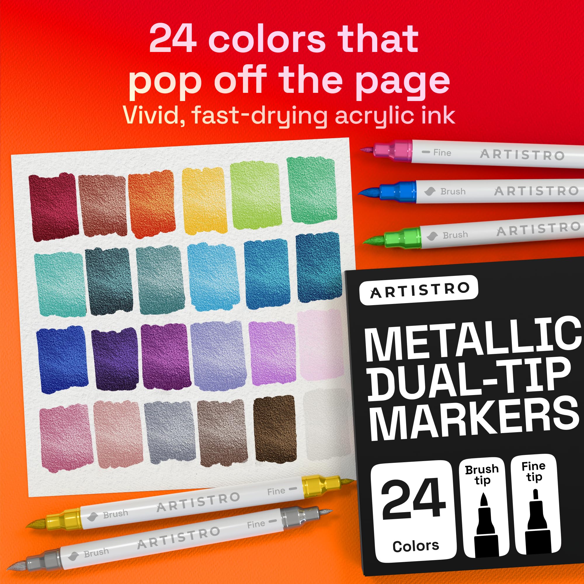 ARTISTRO Metallic Paint Markers - 24 Dual Tip Pens -2