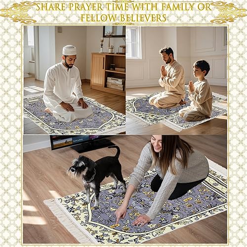 Miniatura 5 de Paquete de 2 alfombrillas de oración musulmana para adultos y niños, alfombra de oración islámica suave de cachemira gruesa, regalos grandes de