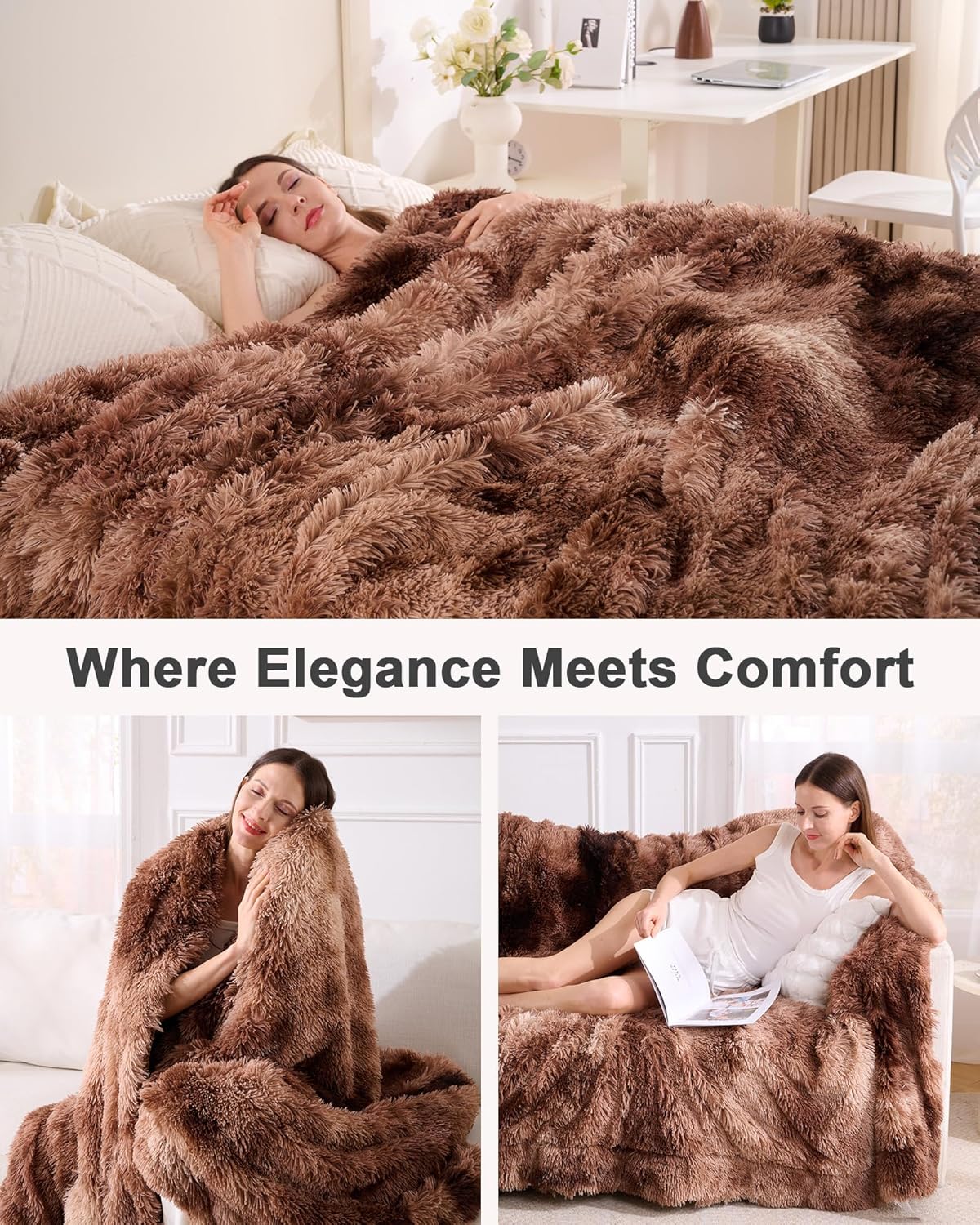 Super Soft Fluffy Faux Fur Throw Blanket for Couch, Fuzzy Sherpa Fleece Cozy Warm Gifts for Women, Room Decor Christmas Plush Thick Throw for Men, Minky Teen Gifts Winter Bedding, 50" x 60" - Image 5
