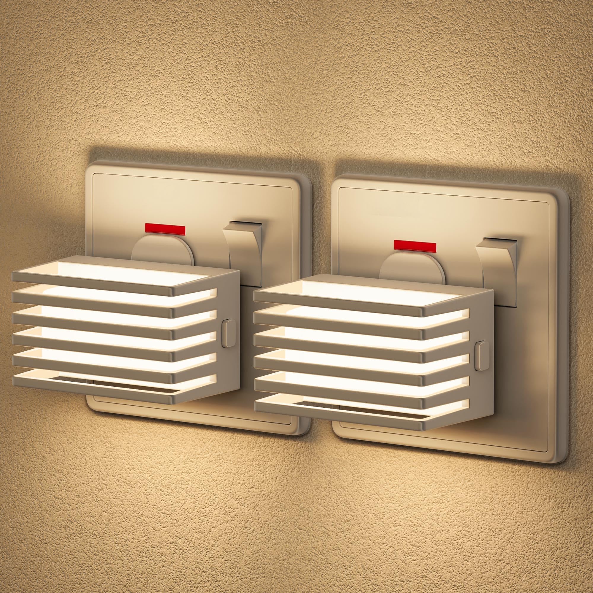 Emeritpro Night Light Plug in Wall with Dusk to Dawn Photocell Sensor, Plug in Night Light 2 Pack, 3000K Warm White, 3 Levels Dimmable, NightLight Kids for Hallway, Stairs, Bedroom, Kitchen, 1W
