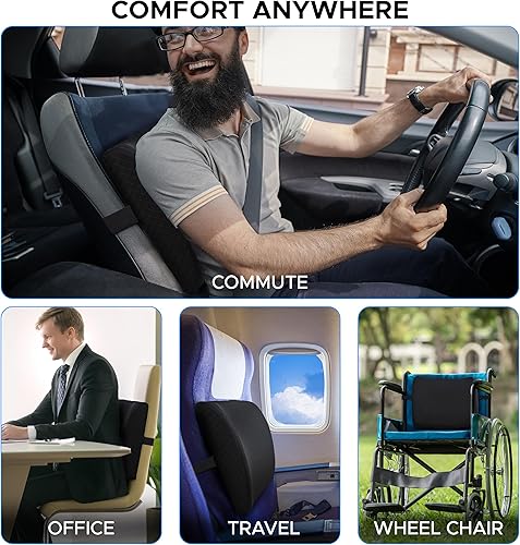 Miniatura 4 de EcoNour Almohada de apoyo lumbar para coche y silla de oficina  Mejora la postura sentada y alivio del dolor de espalda, espuma viscoelástica,