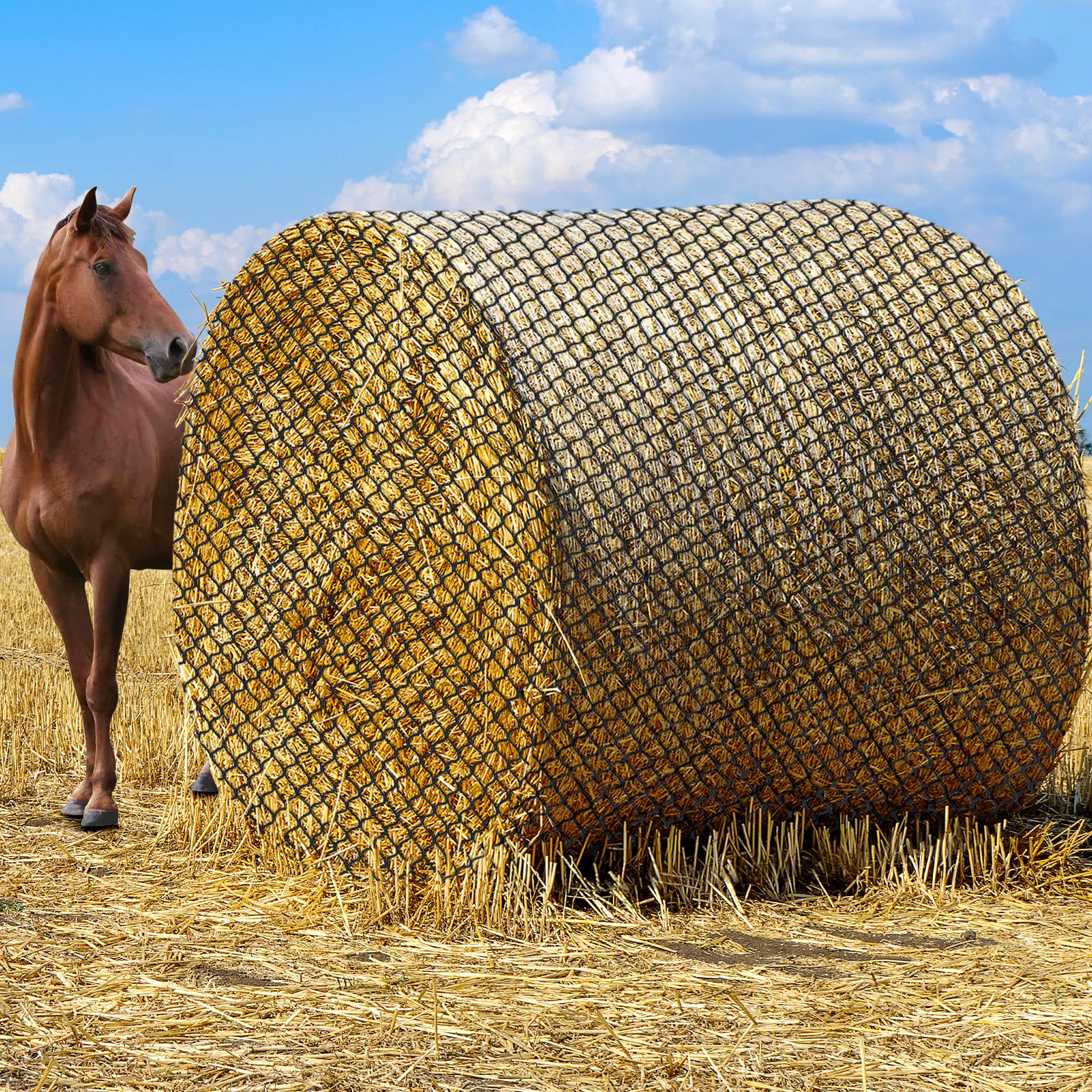 Red de heno redonda de 1,5 x 1,5 m para caballos, grande, gruesa y duradera, de nailon, sin nudos, para caballos, cabras, solución de alimentación más saludable