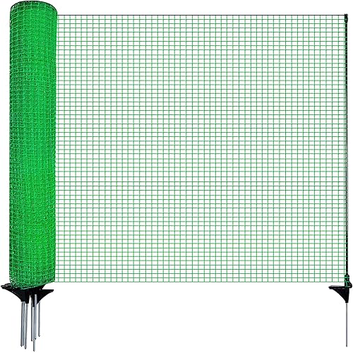 Temporary Fence with Posts,3‘x50’ Safety Barrier for Dog Snow Plastic Mesh Fencing with Fiberglass Stake Windbreak Rope,Movable Fencing Roll for Garden Backyard Outdoor Animal Protect