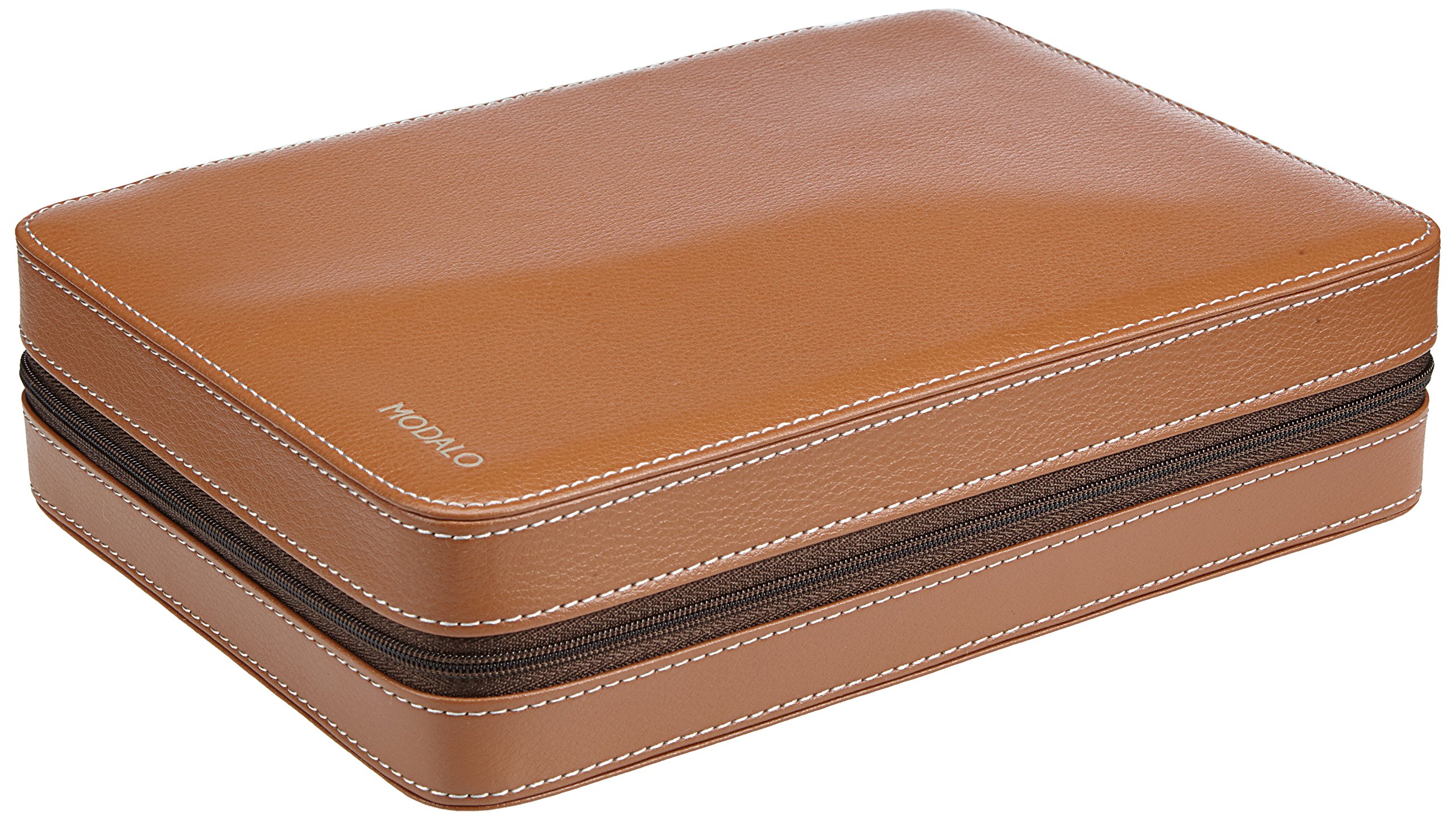 Brown Travel Watch Storage Case with Zip and Slots for 8 Watches