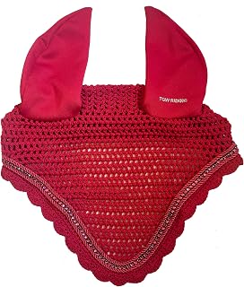 TGW RIDING Horse Ear Bonnet/Net/Hat/Horse Hood/Mask Horse Veil Horse Ear Bonnet (Full, Red)